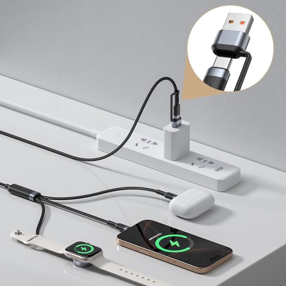 Cable METAL TRENZADO 1.5m Cargador 3 en 1 USB-A + Tipo-C + Lightning + Carga Magnética Nebro WD-318 SALIDA 4.0A8