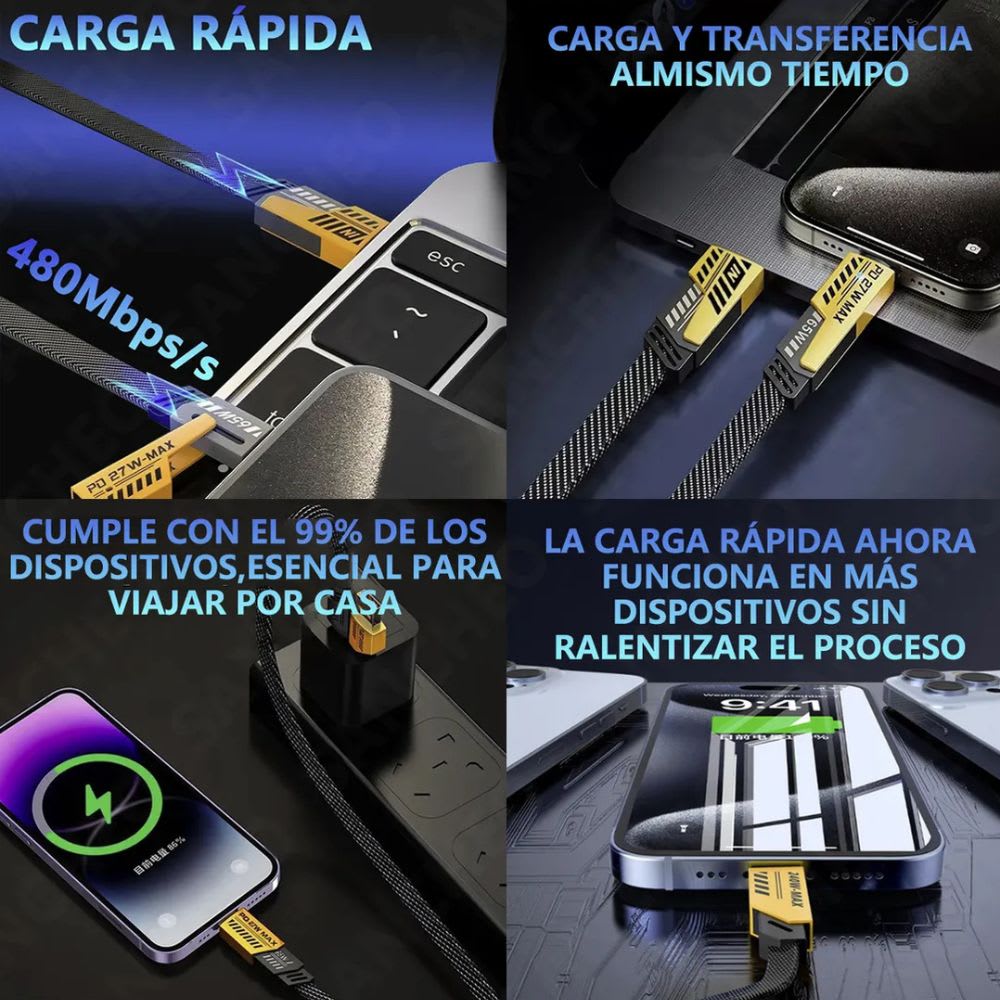 Cable carga datos ultra rápida 3 En 1 De 240 W Nebro WD-3203