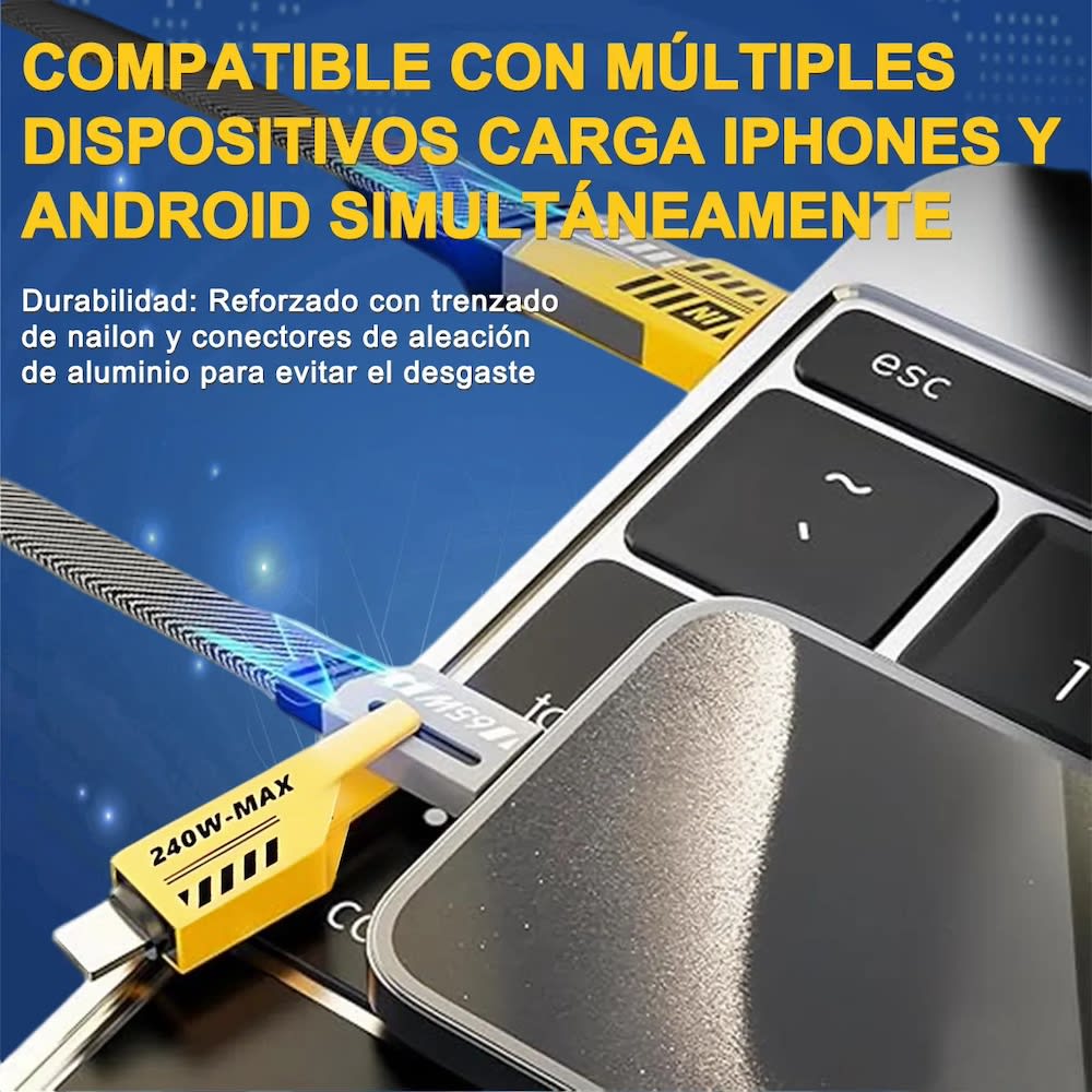 Cable carga datos ultra rápida 3 En 1 De 240 W Nebro WD-3206