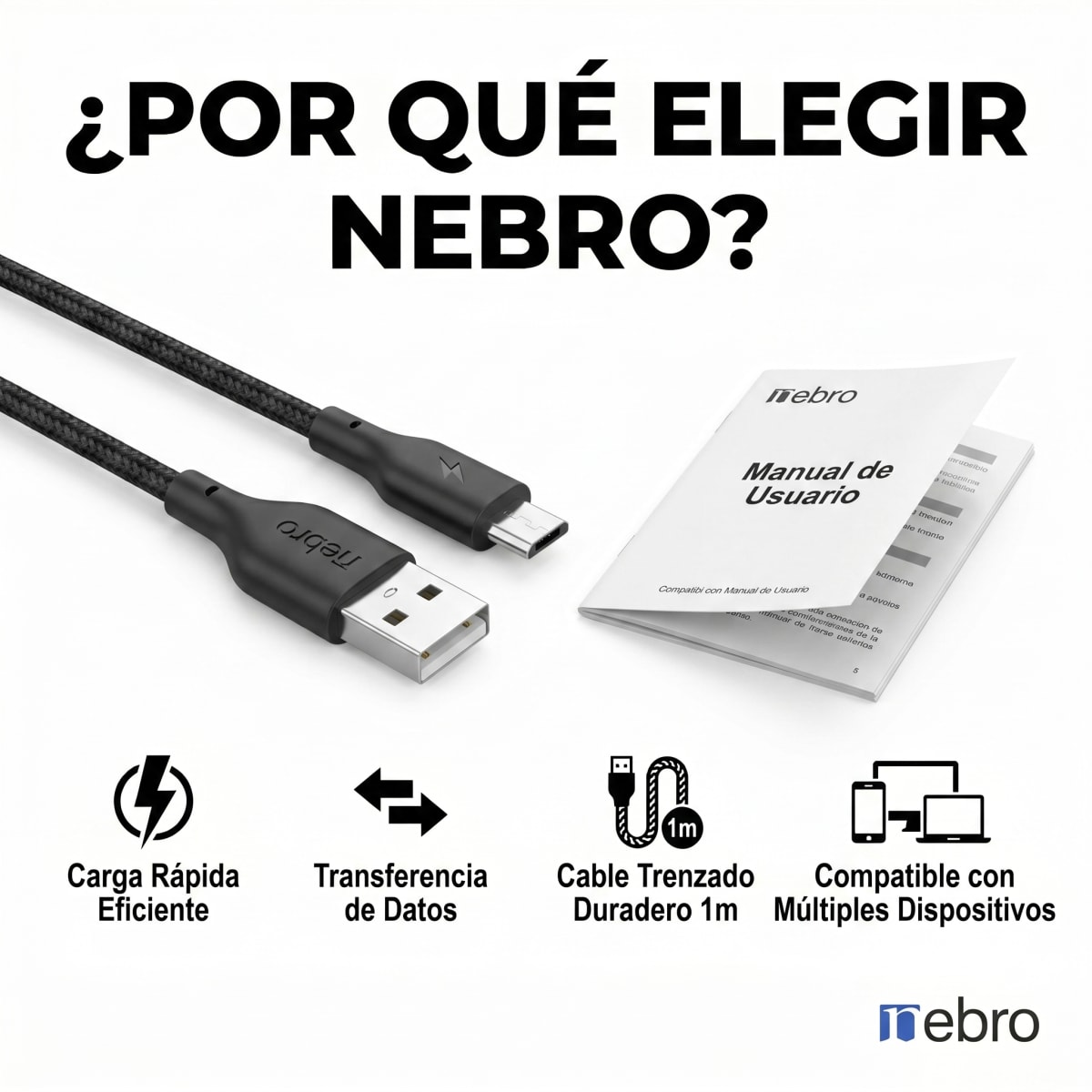 Cable Micro USB - V8  NEBRO WD05M  1MTS DE SILICON6