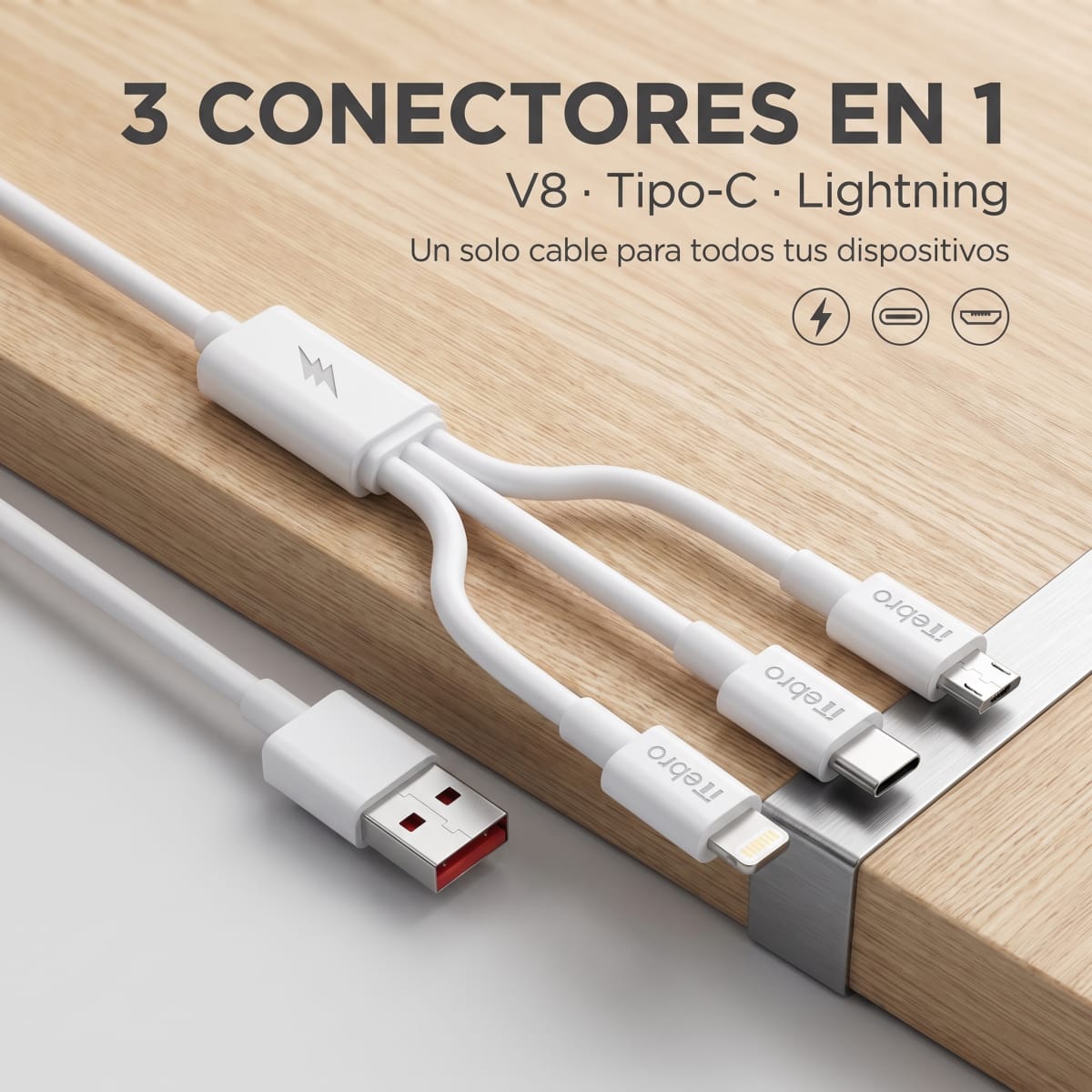 Cable 3 en 1 Dato y Carga Nebro WD-013 USB V8/TC/IP 3A 1.2m5