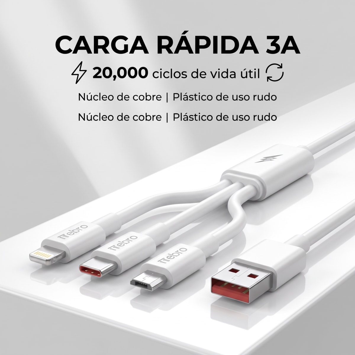 Cable 3 en 1 Dato y Carga Nebro WD-013 USB V8/TC/IP 3A 1.2m6