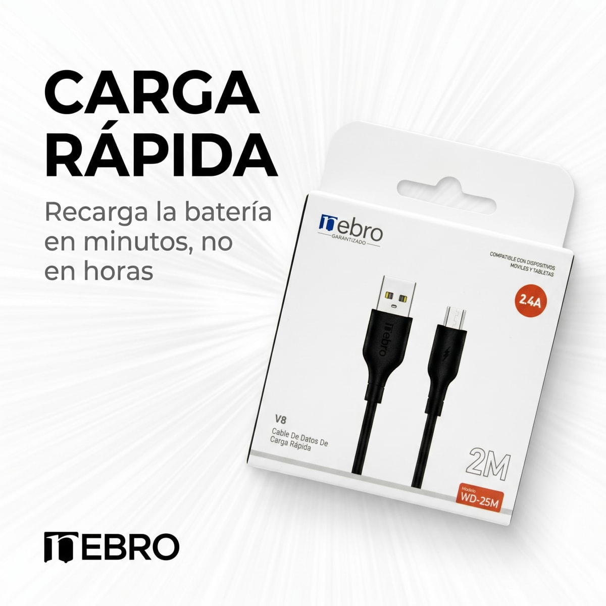 Cable Micro USB NEBRO WD25M 2.4A 2 Metros Carga Rápida3