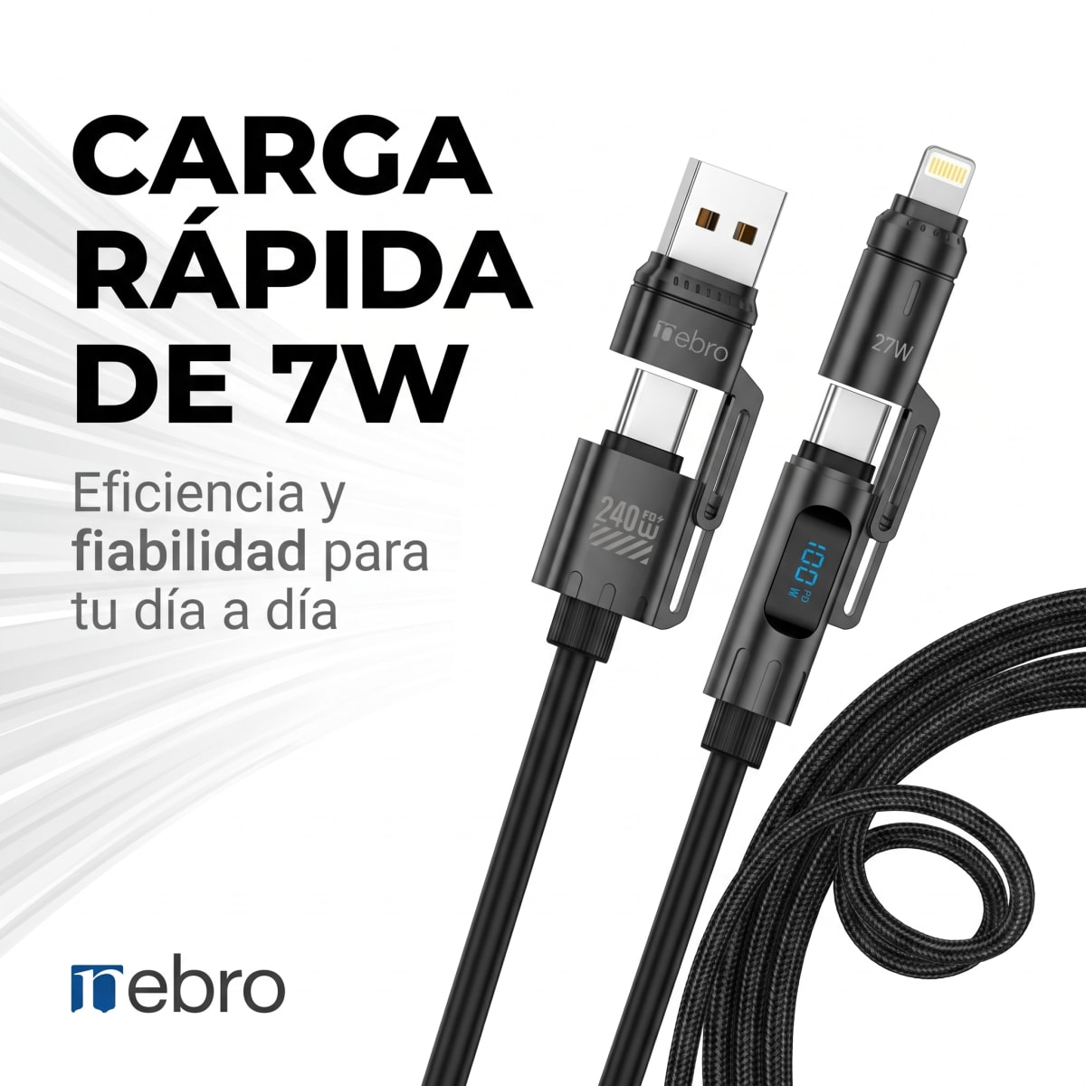 cable con pantalla digital 240w 4 en 1 nebro  Modelo WD3121