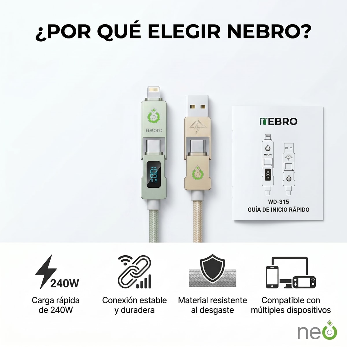 cable tejido 4 en 1 240w 1.2 nebro Modelo WD3151