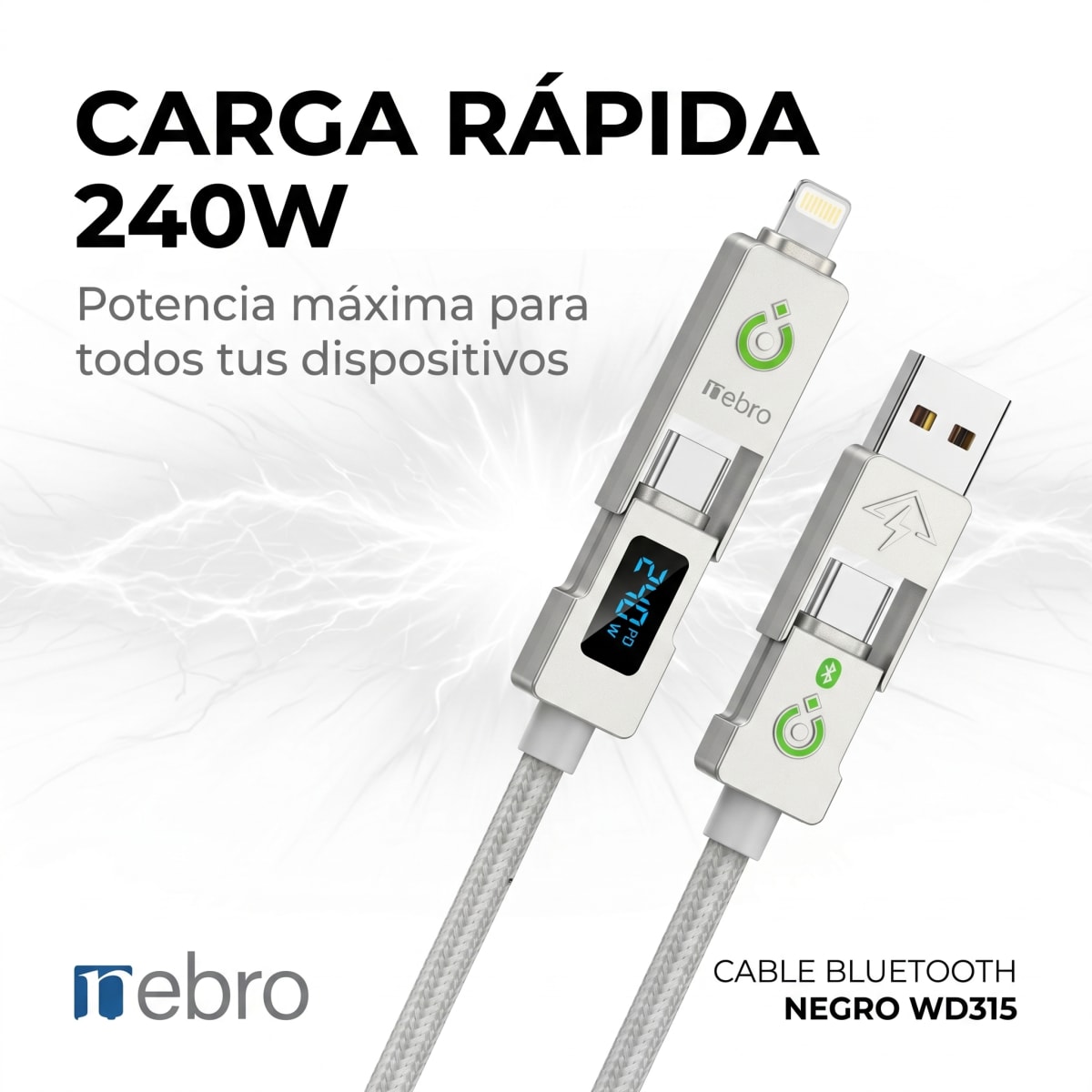 cable tejido 4 en 1 240w 1.2 nebro Modelo WD3152