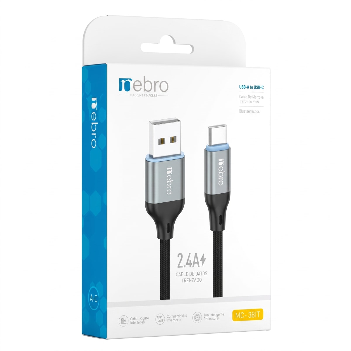 Cable Nebro WD-301T  USB-A a USB-C Trenzado Carga rápida 60W8