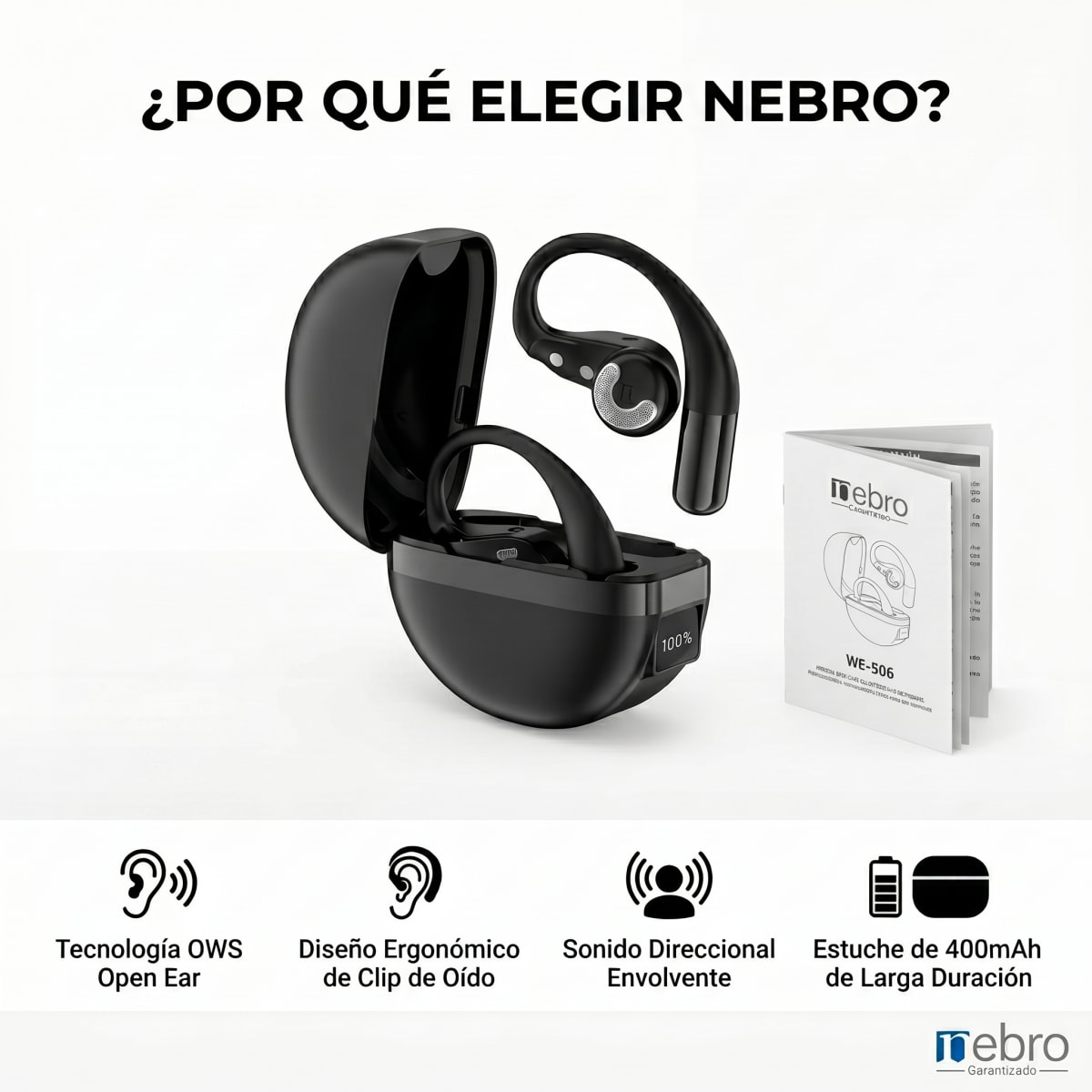 Audífonos Bluetooth OWS NEBRO WE506 Clip Oreja Direccional1