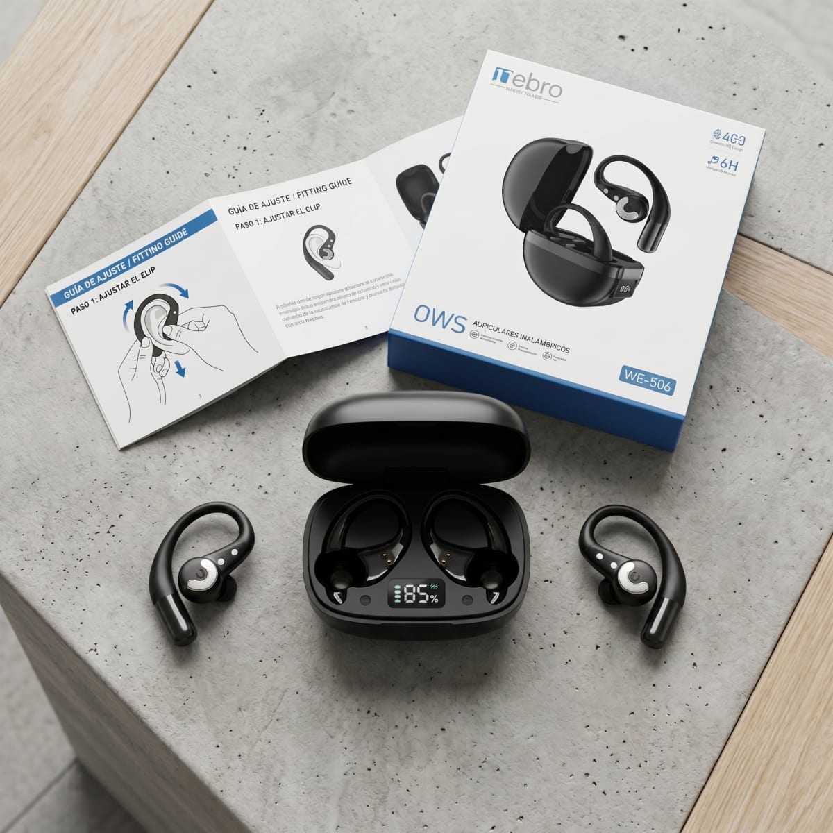 Audífonos Bluetooth OWS NEBRO WE506 Clip Oreja Direccional3