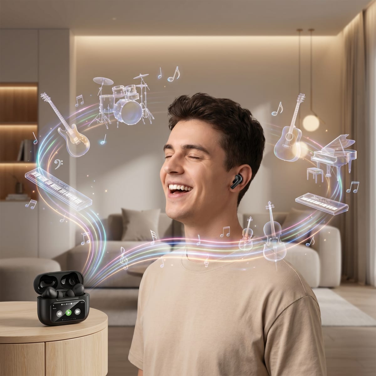 Audífonos Inalámbricos Nebro WE-509 Bluetooth 5.4 Cancelación Activa de Ruido Sonido HiFi Efectos Espaciales Pantalla Táctil LCD3