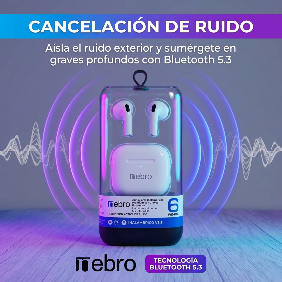 Audífonos Inalámbricos NEBRO WE016 Bluetooth Cancela Ruido2