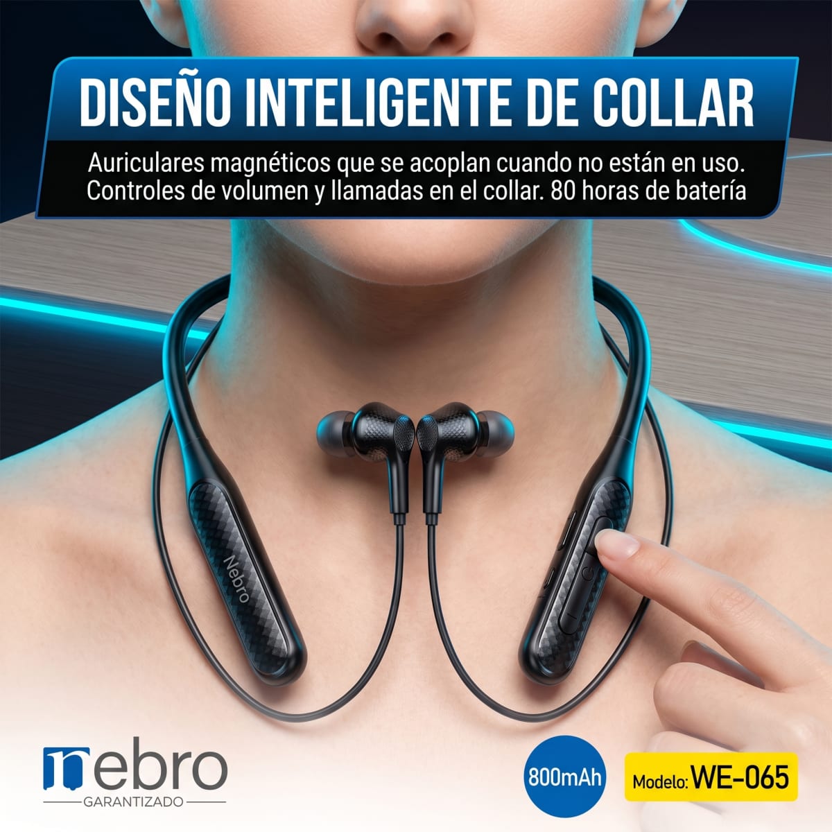 Audífonos Collar NEBRO WE065 Bluetooth 53 80h Batería 800mAh2