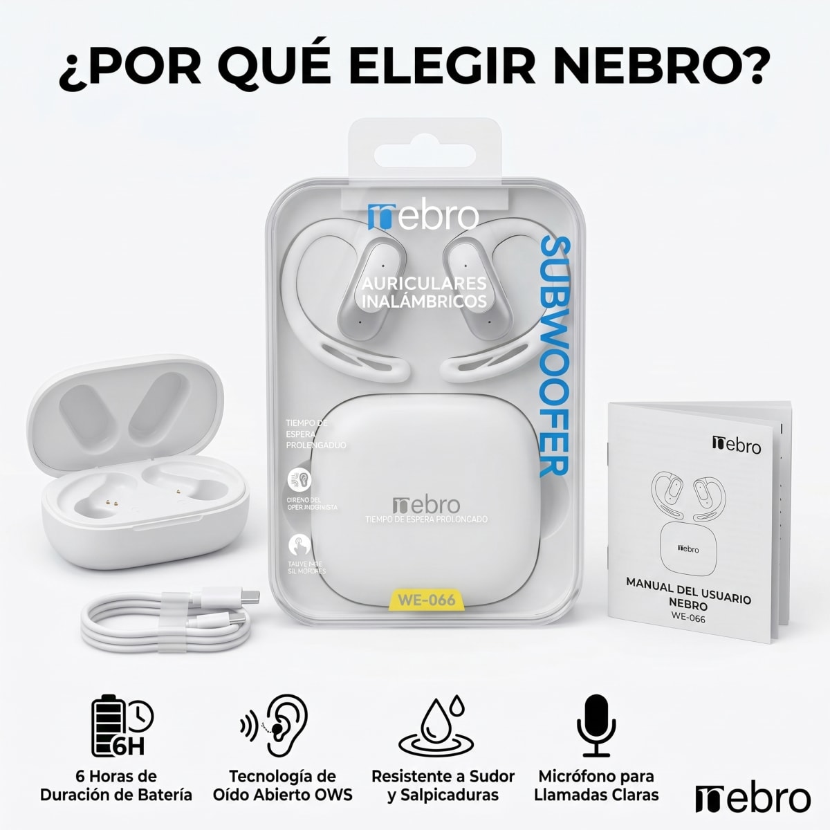 Audífonos conducción ósea Bluetooth deep bass Nebro WE-0667