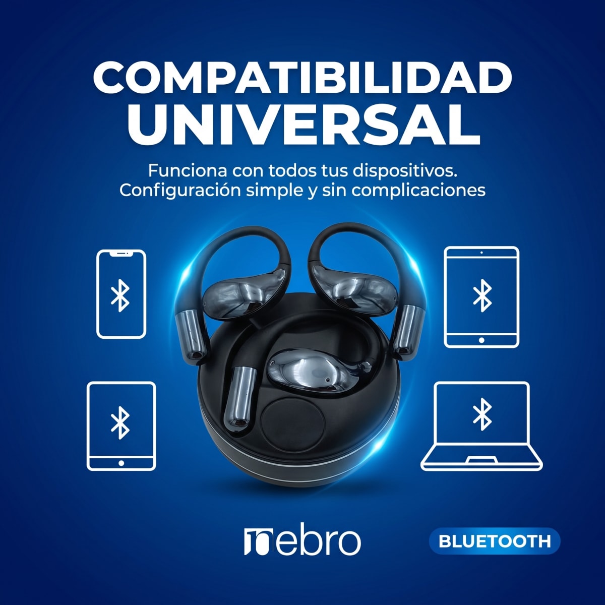 Audífonos inalámbricos Bluetooth NEBRO WE067 Alcance 10m3
