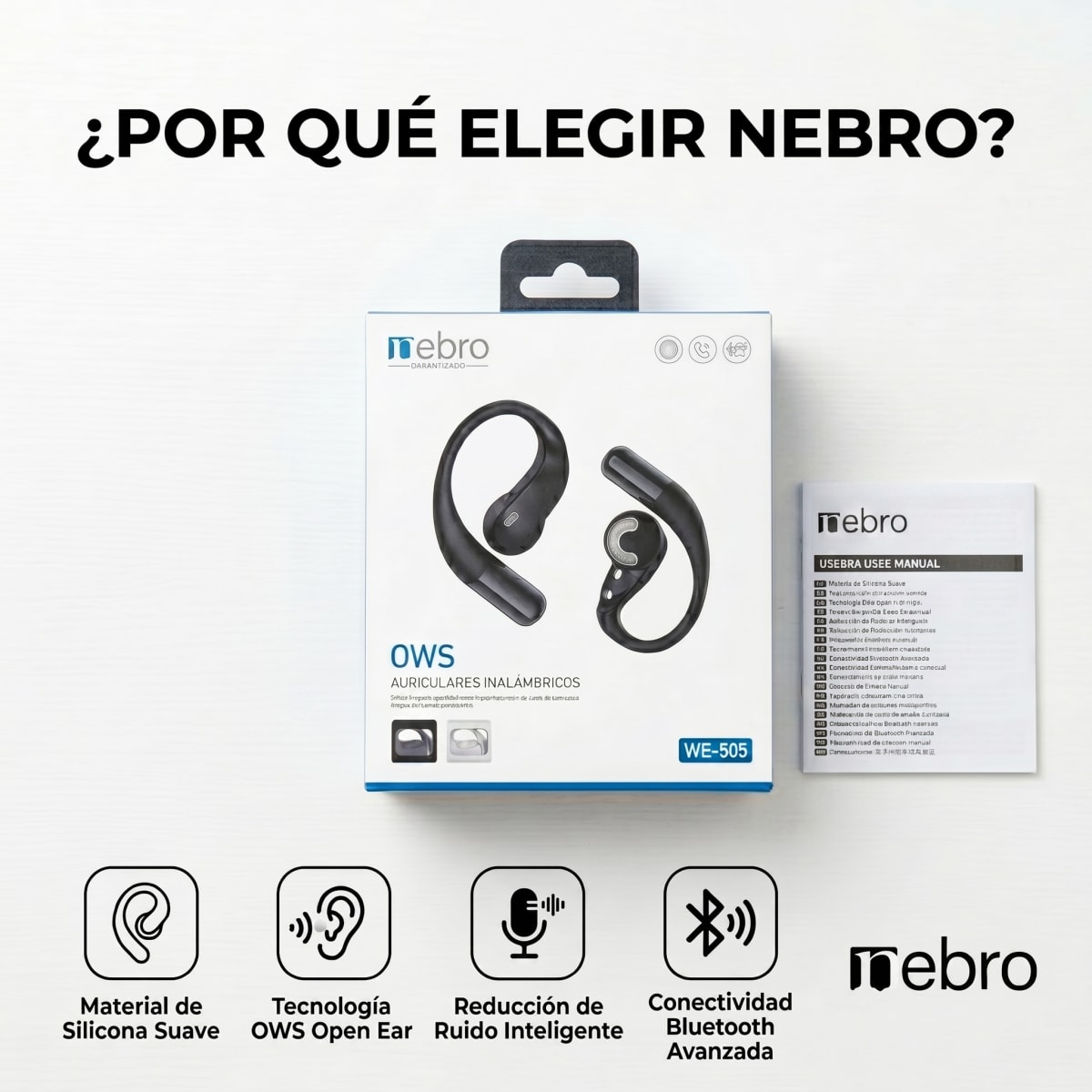 Audífonos Bluetooth 5.4 OWS NEBRO WE505 Reducción Ruido1