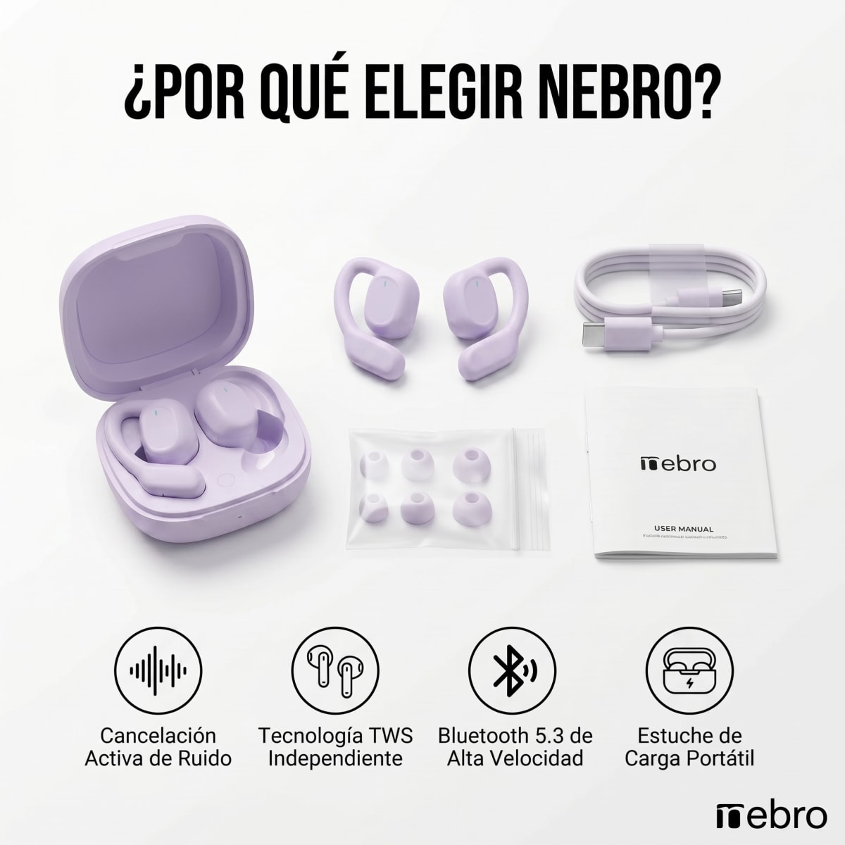 Audífonos Bluetooth TWS NEBRO WET12 Bluetooth Cancela ruido1