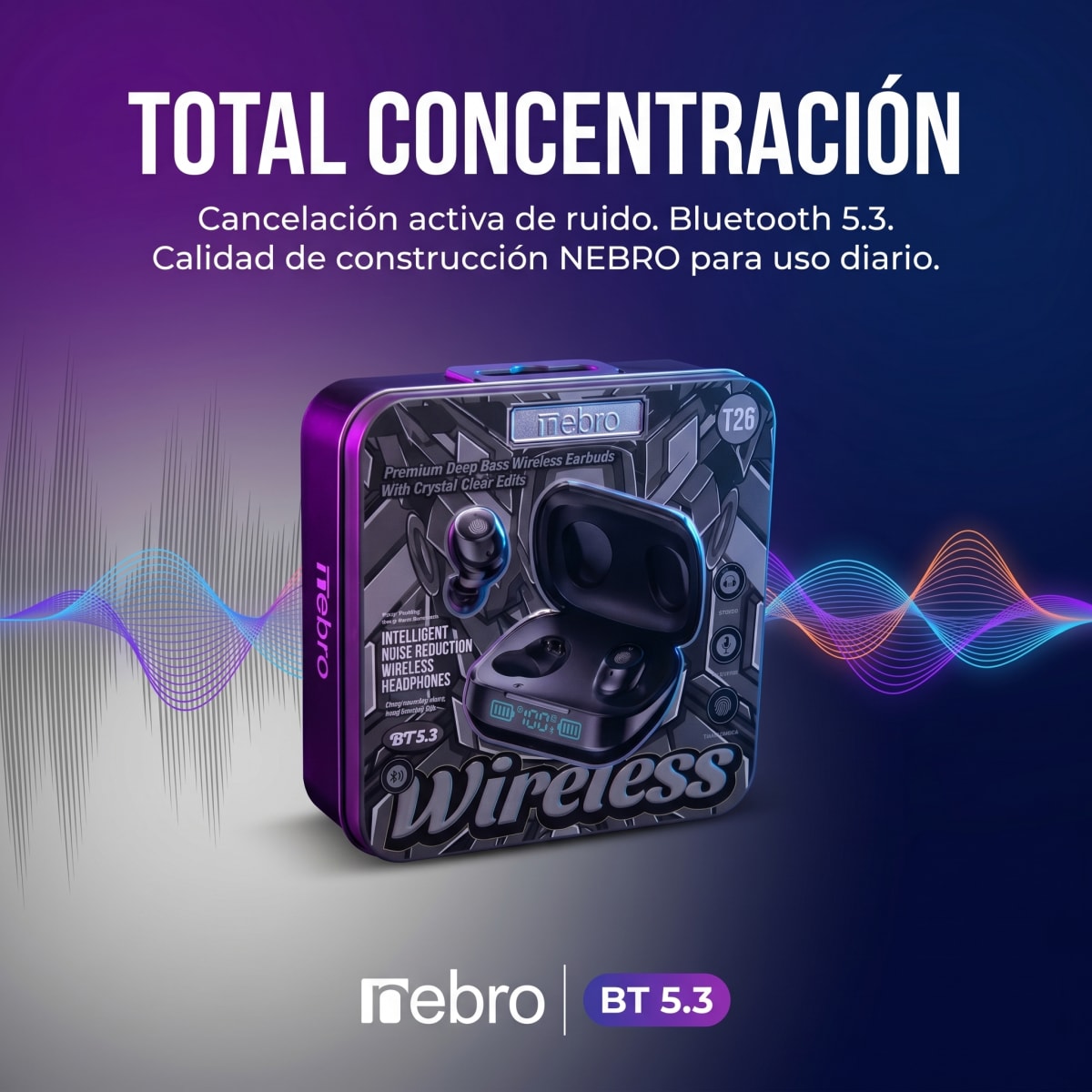 Audífonos Bluetooth NEBRO WET26 Bluetooth 53 Cancela Ruido2