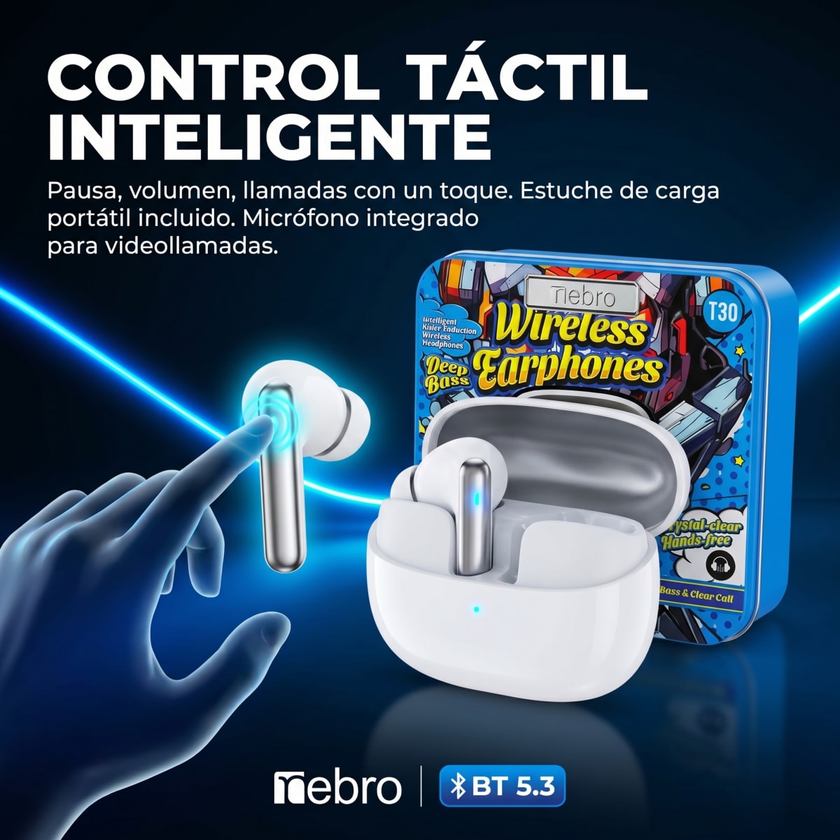 Audífonos Inalambricos deep bass Bluetooth TWS NEBRO WET302
