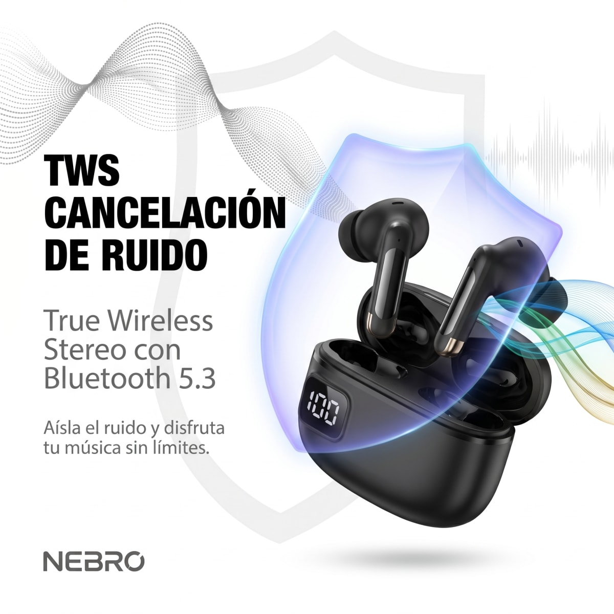 Audífonos Bluetooth TWS NEBRO WET25S Bluetooth 53 Cancelación Ruido2