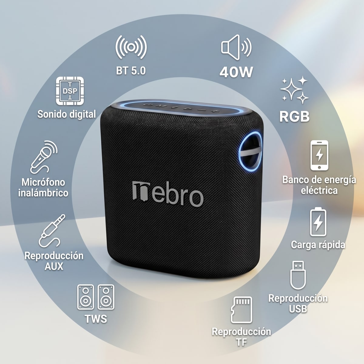 Bocina Bluetooth TWS NEBRO WG080 Bluetooth 40W Carga Rápida8