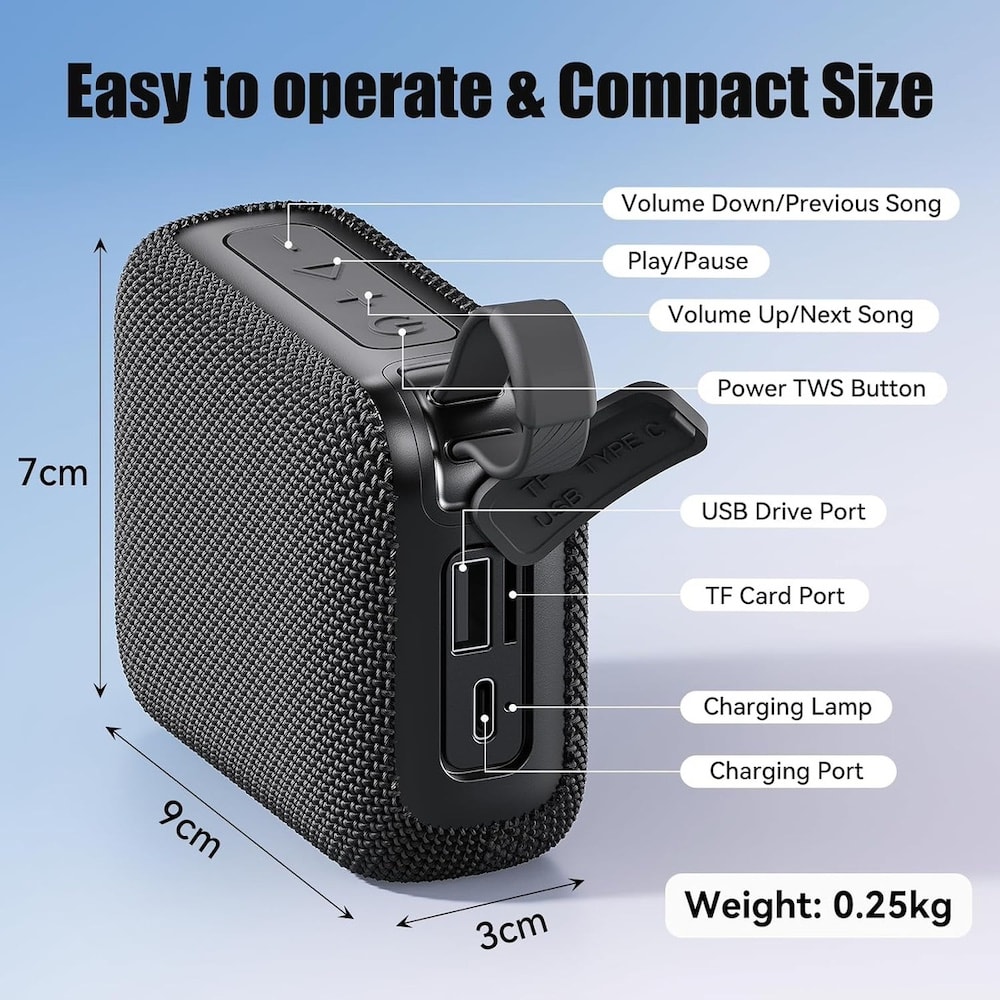 Mini Bocina Nebro 5W 1200mAh Bluetooth recargable, USB TWS WG-1313