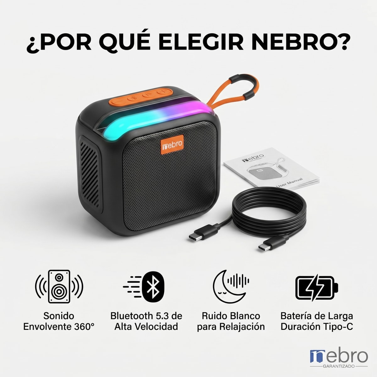 Bocina Inalámbrica Nebro WG-185 Bluetooth 5.3 Sonido Envolvente 360° 8W7