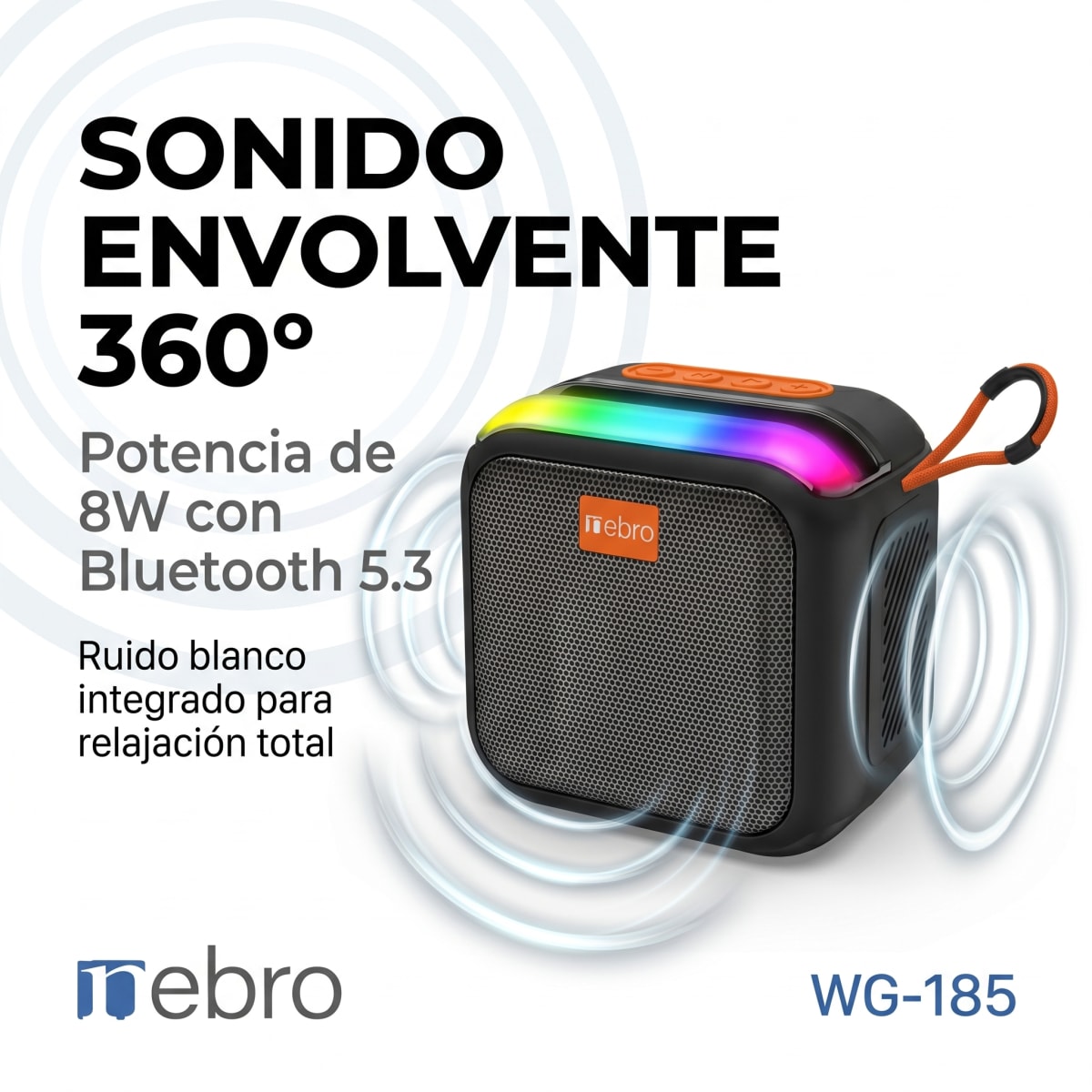Bocina Inalámbrica Nebro WG-185 Bluetooth 5.3 Sonido Envolvente 360° 8W2