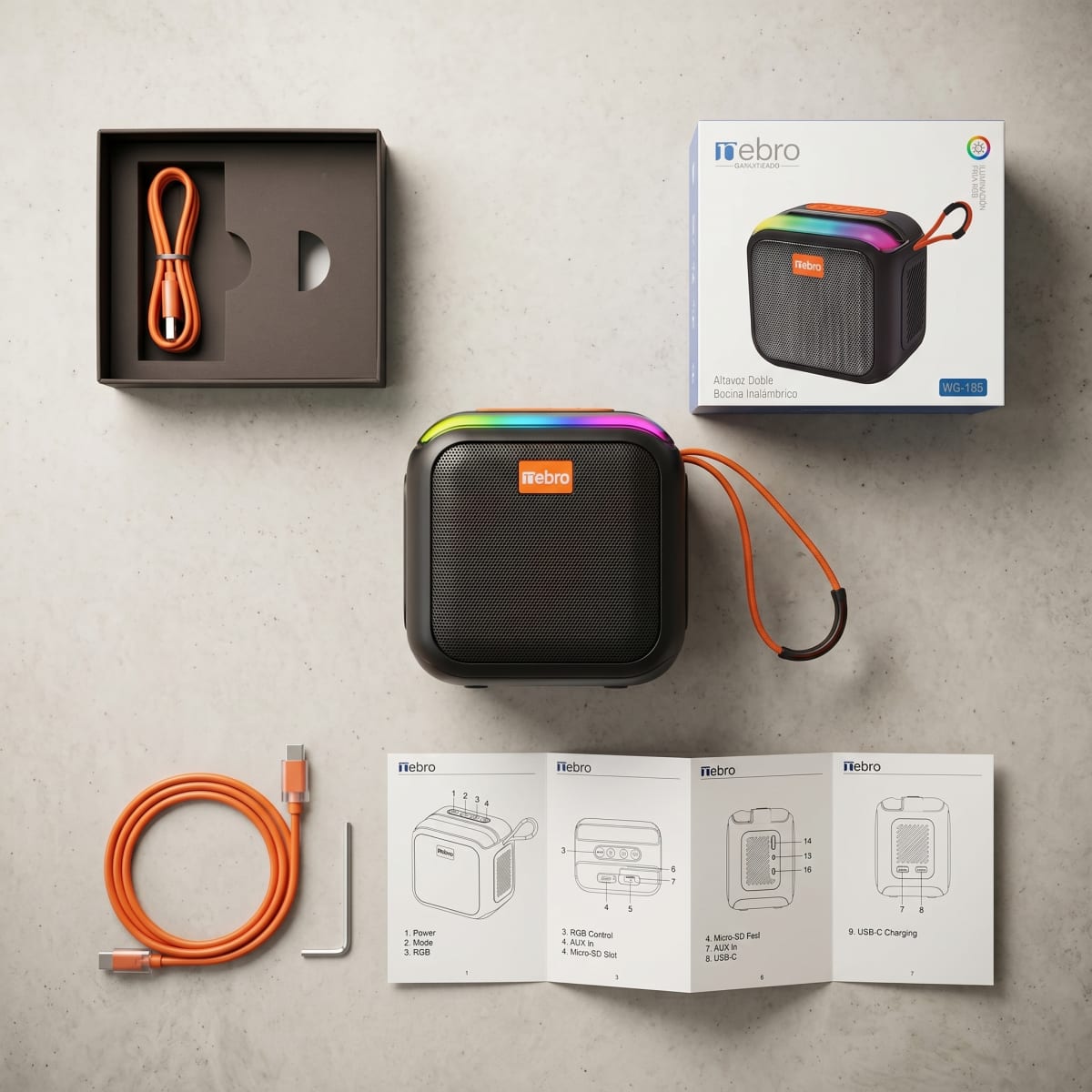 Bocina Inalámbrica Nebro WG-185 Bluetooth 5.3 Sonido Envolvente 360° 8W8