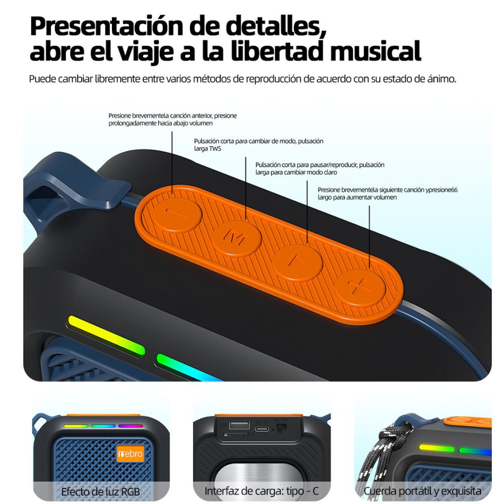 Bocina Portátil Nebro Wg-186 8w Bluetooth Tws Recargable4
