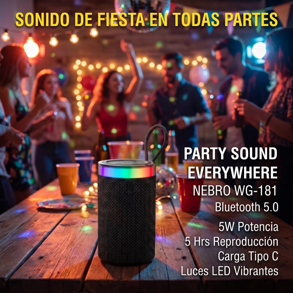 Bocina Nebro WG-181 Bluetooth 5.0 Portátil 5 Horas Negro4