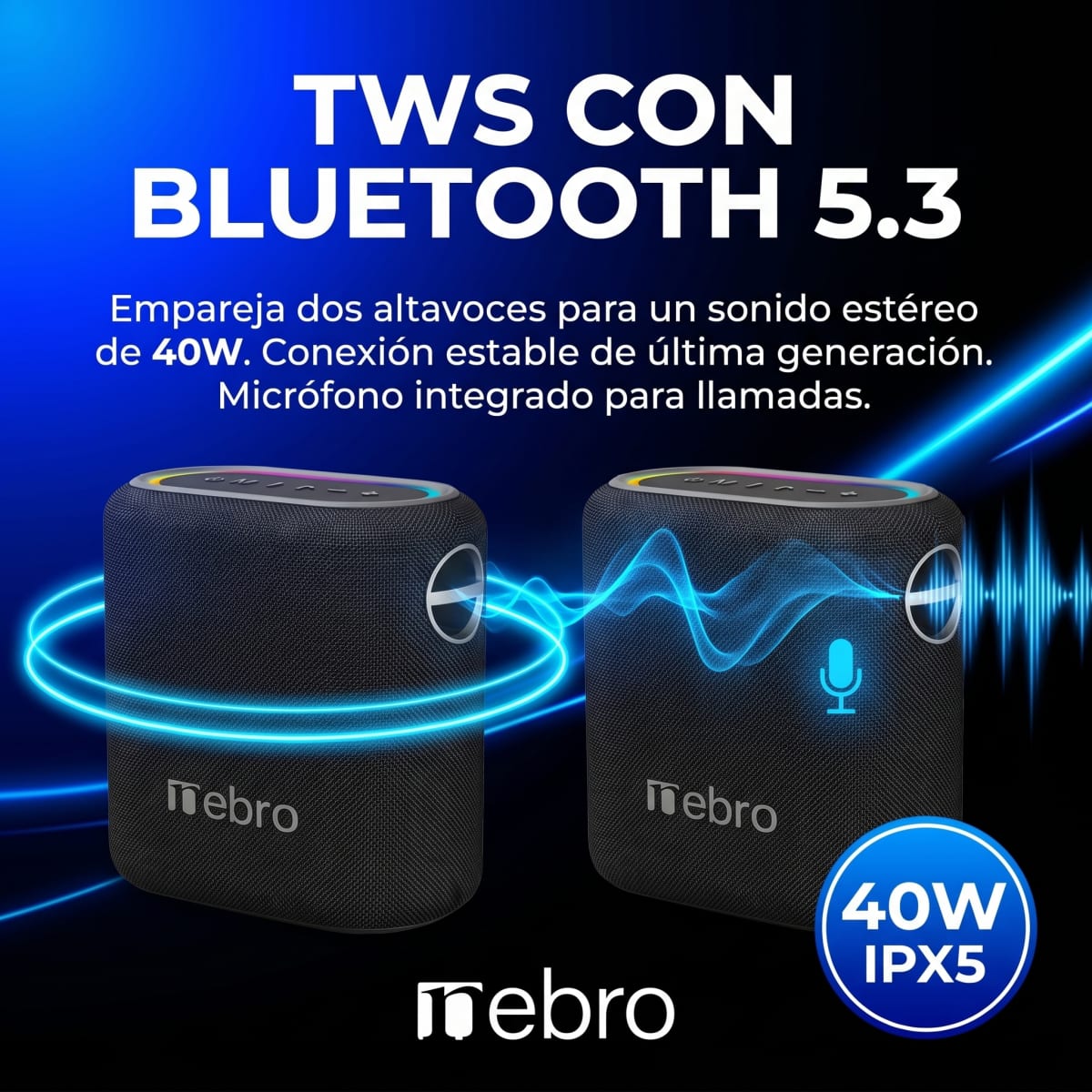 Bocina Bluetooth TWS NEBRO WG080S Bluetooth 53 40W IPX52
