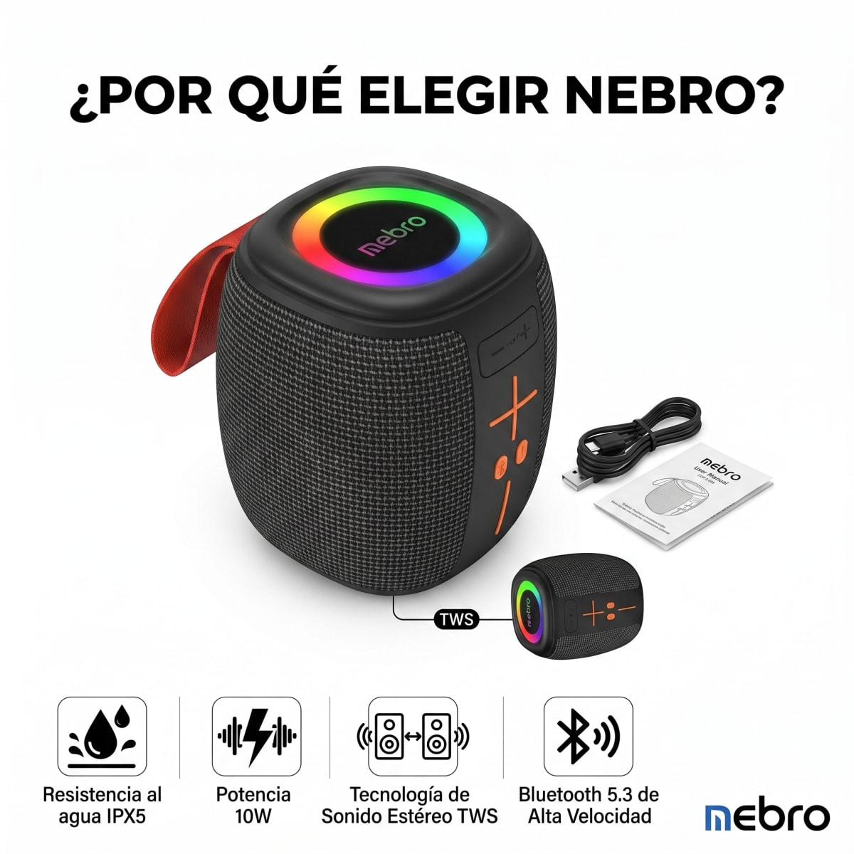 Bocina Bluetooth TWS NEBRO WG086 Bluetooth 53 10W IPX51