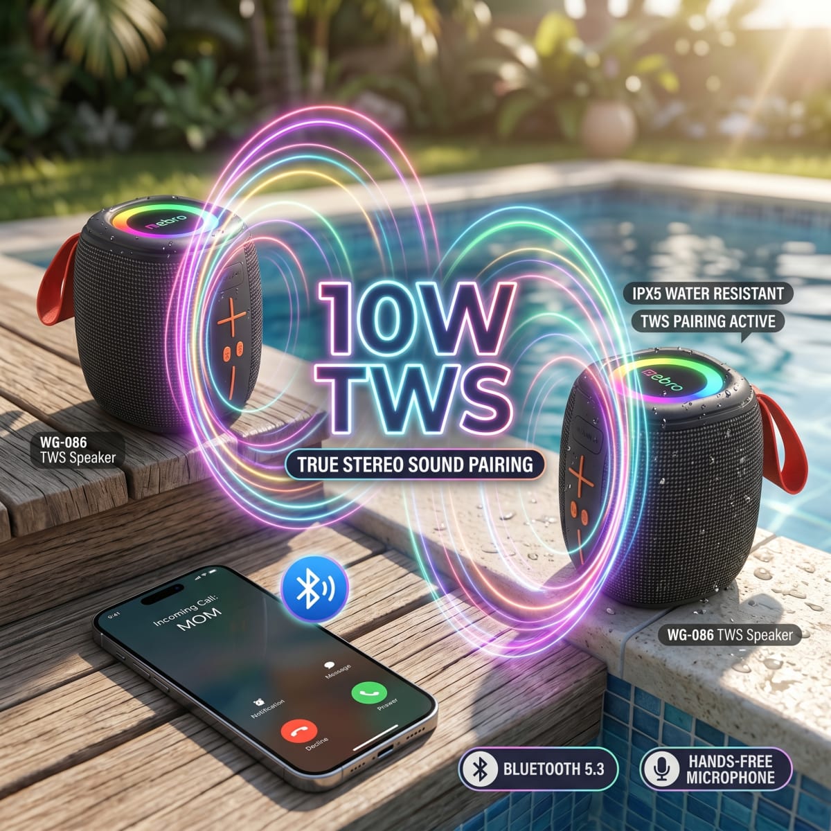 Bocina Bluetooth TWS NEBRO WG086 Bluetooth 53 10W IPX57
