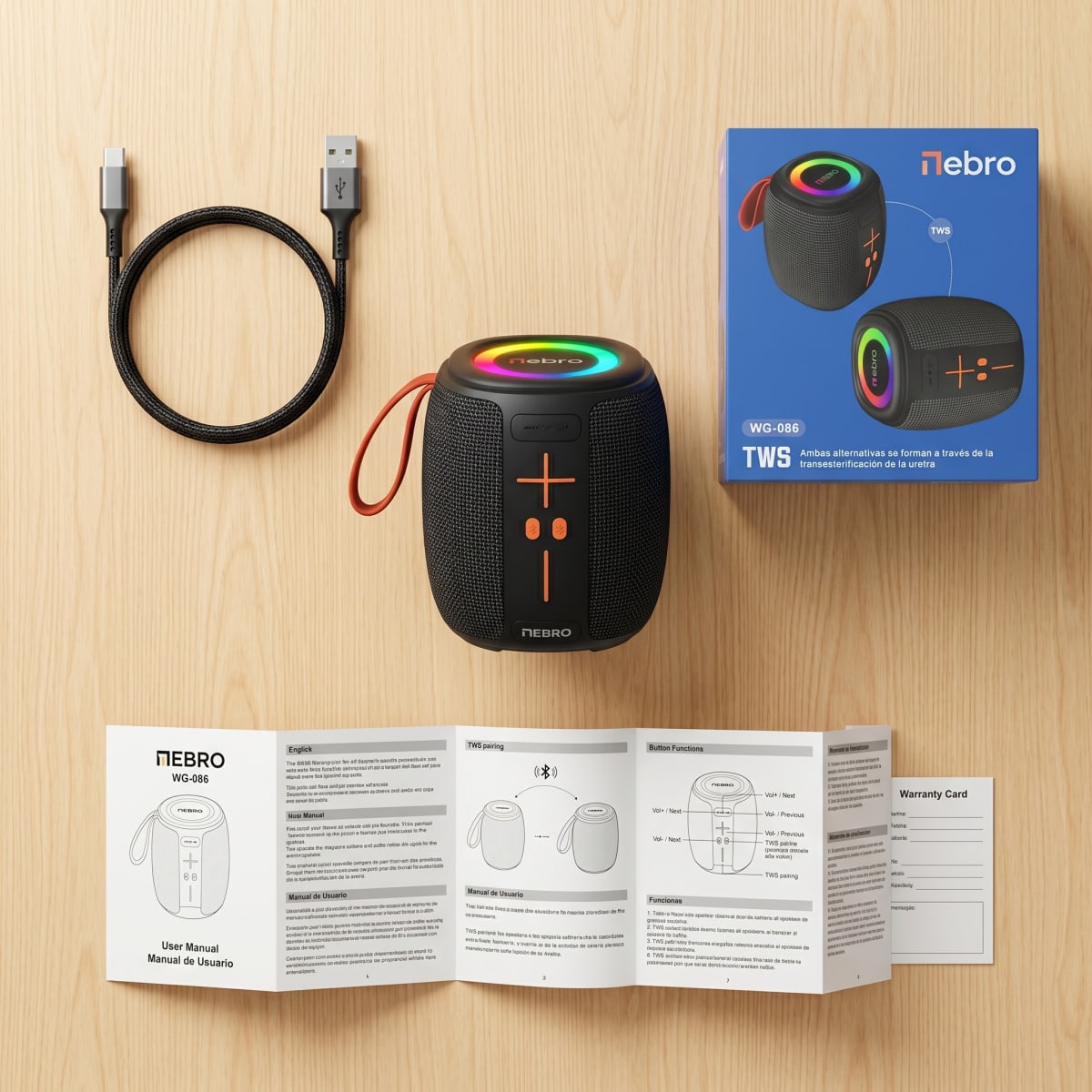 Bocina Bluetooth TWS NEBRO WG086 Bluetooth 53 10W IPX59