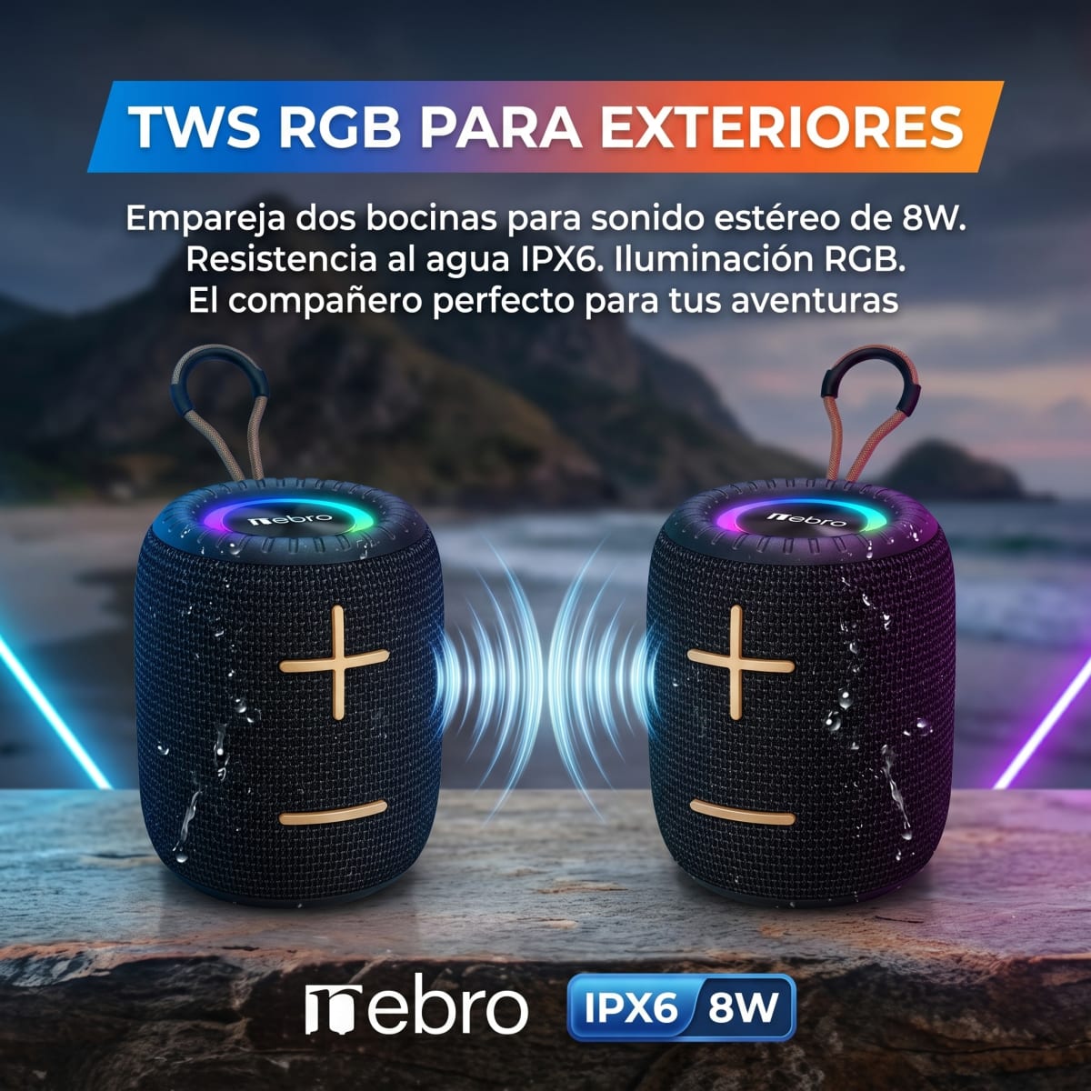 Bocina Bluetooth RGB Exterior NEBRO WG133 8W IPX6 TWS2