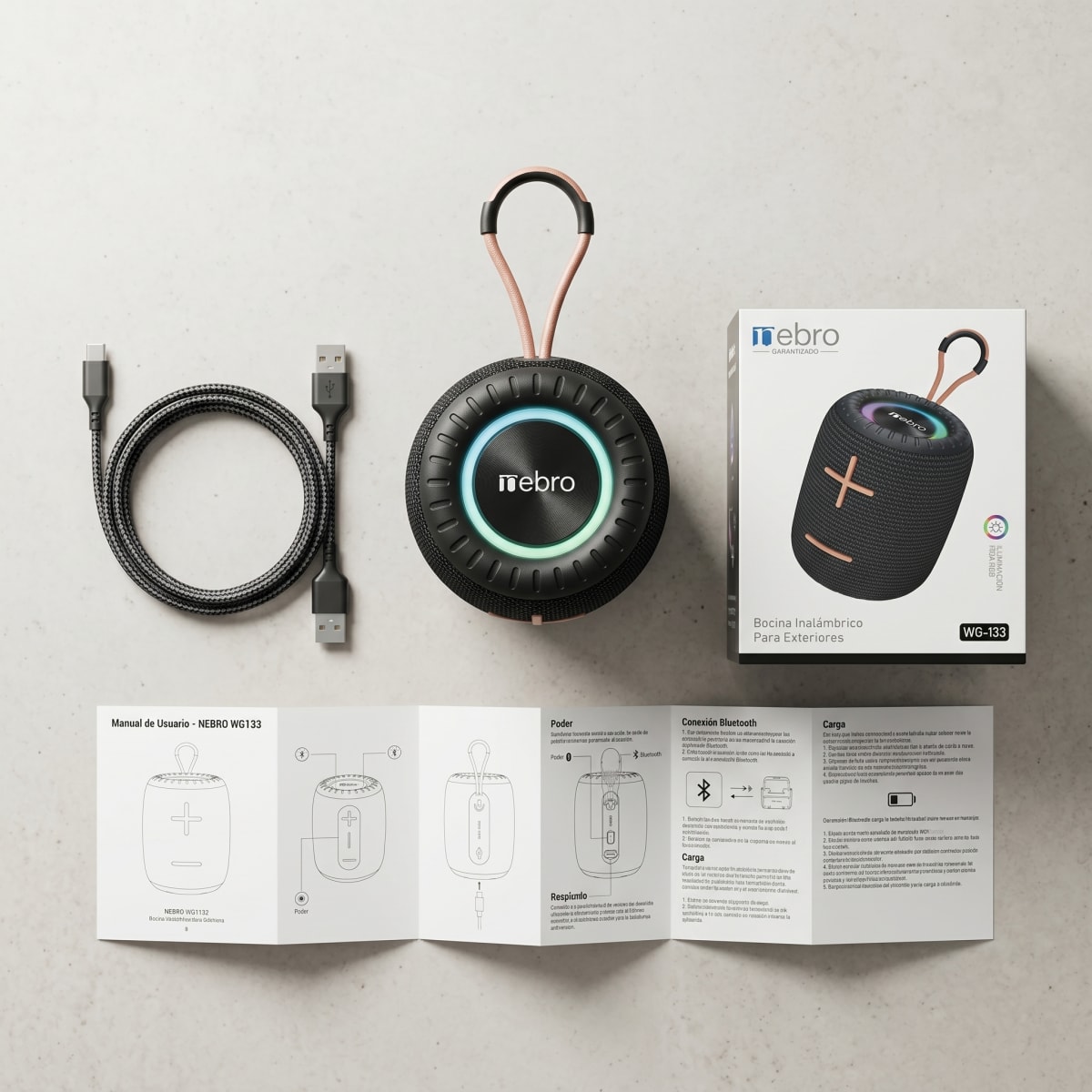 Bocina Bluetooth RGB Exterior NEBRO WG133 8W IPX6 TWS5