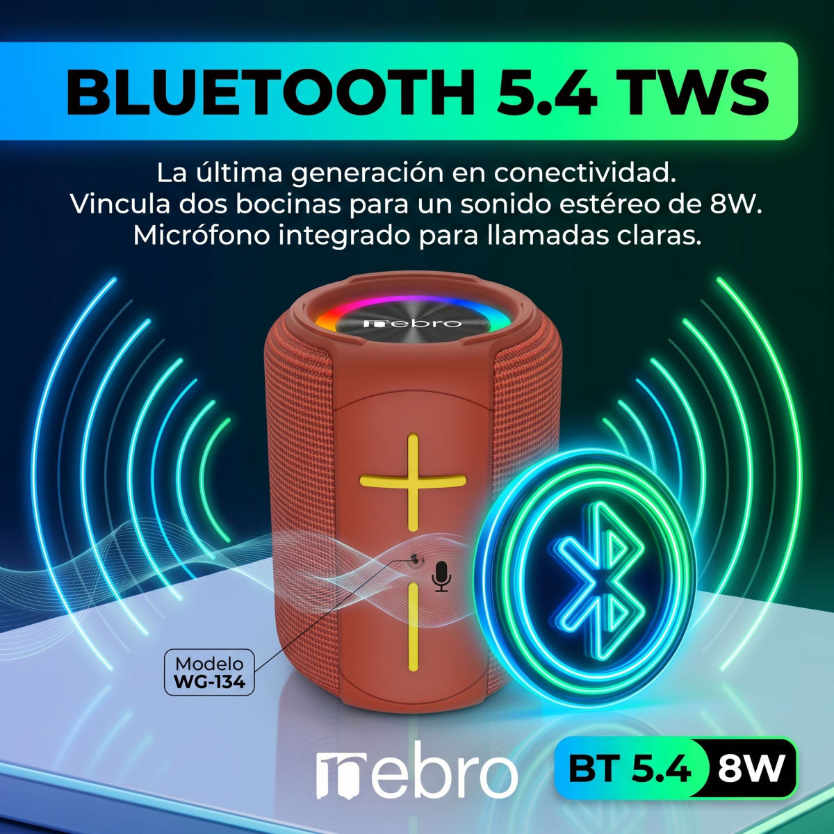 Bocina Bluetooth TWS NEBRO WG134 Bluetooth 54 8W2