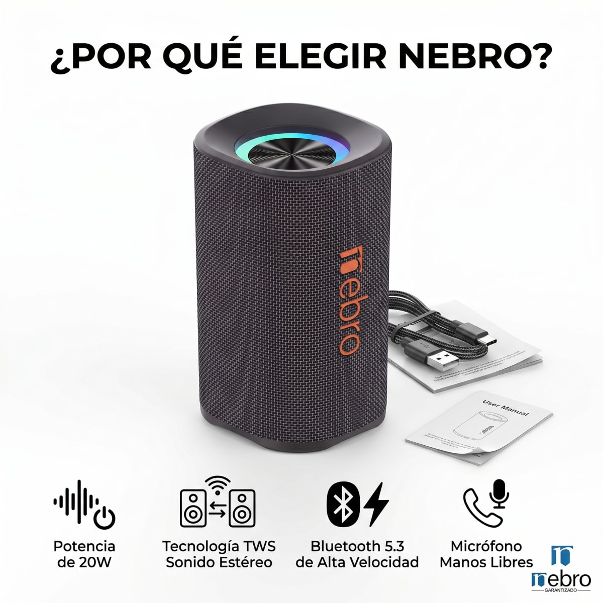 Bocina Bluetooth TWS NEBRO WG138 8h Bluetooth 53 20W5