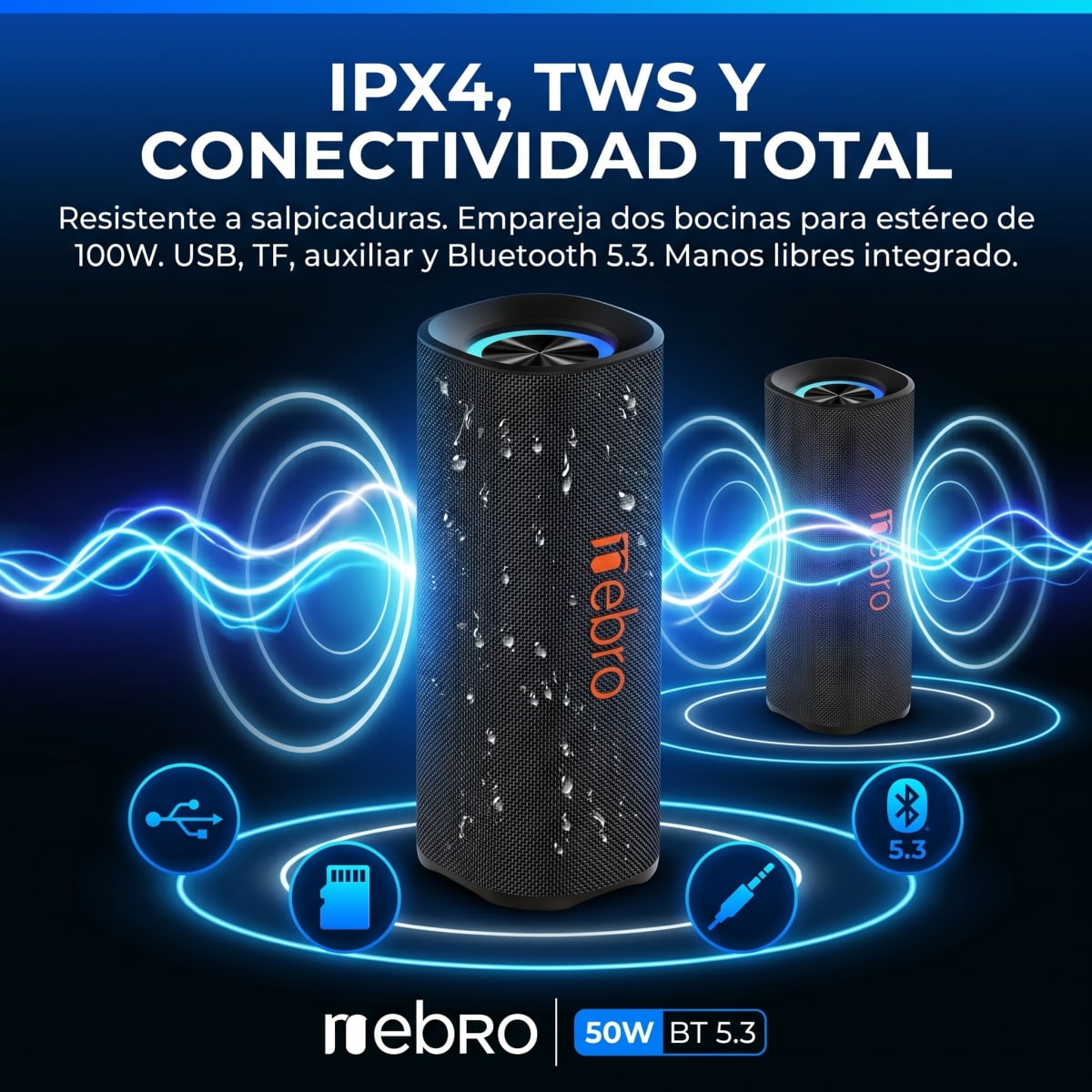 Bocina Bluetooth NEBRO WG140 Bluetooth 53 50W 8h IPX42