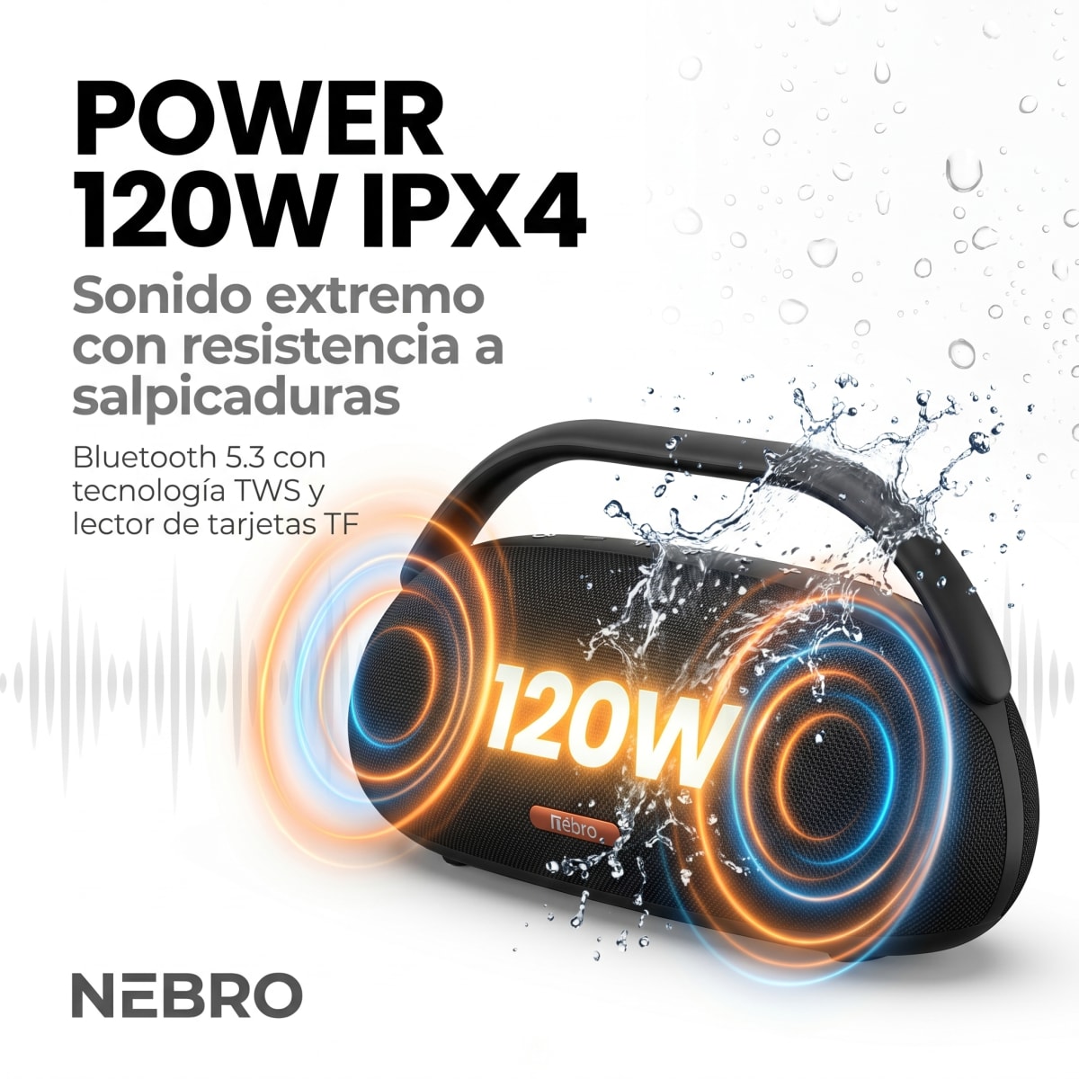 Bocina Bluetooth TWS NEBRO WG141 Bluetooth 53 120W IPX43