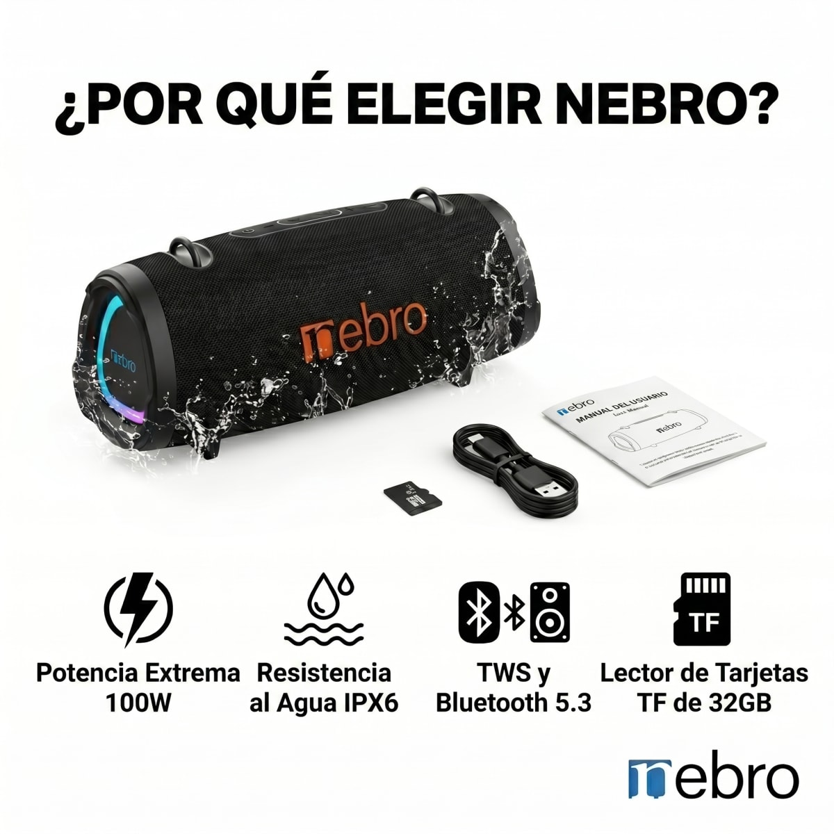 Bocina Bluetooth TWS NEBRO WG143 Bluetooth 53 100W IPX61