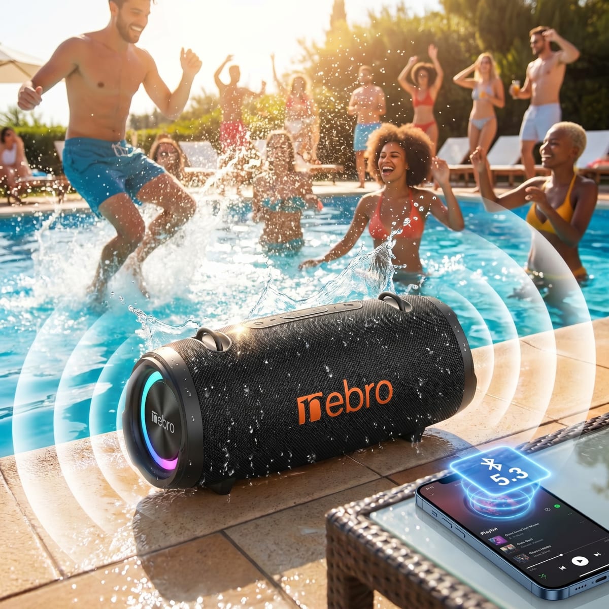 Bocina Bluetooth TWS NEBRO WG143 Bluetooth 53 100W IPX64