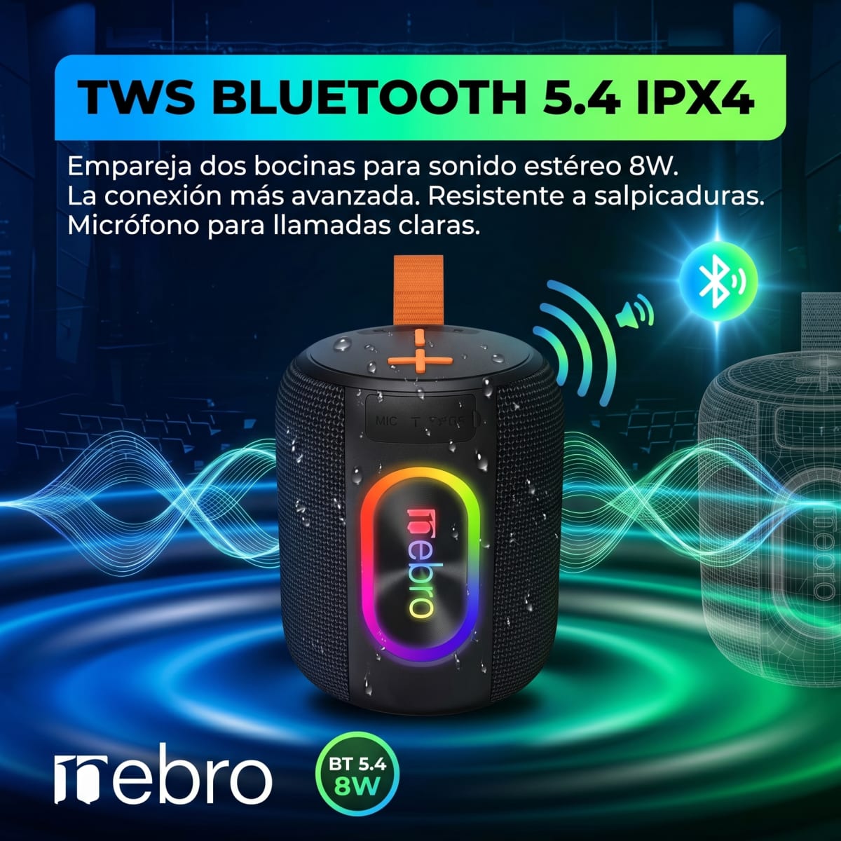 Bocina Bluetooth TWS NEBRO WG146 Bluetooth 54 8W IPX44
