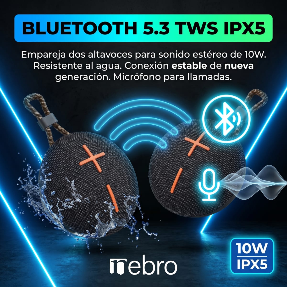 Bocina Bluetooth TWS NEBRO WG147 Bluetooth 53 10W IPX54