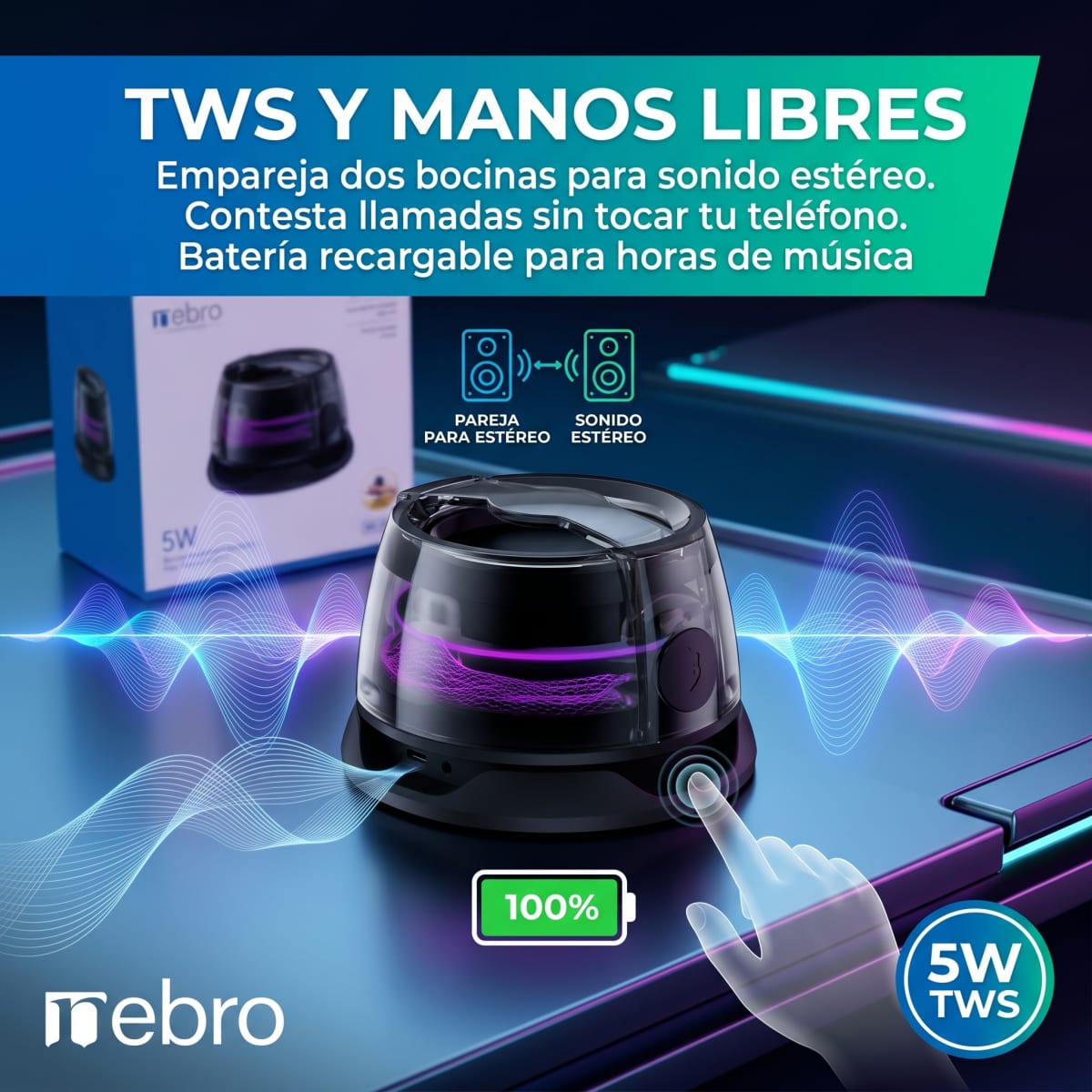 Bocina Bluetooth TWS Manos libres 5W Nebro WG1502