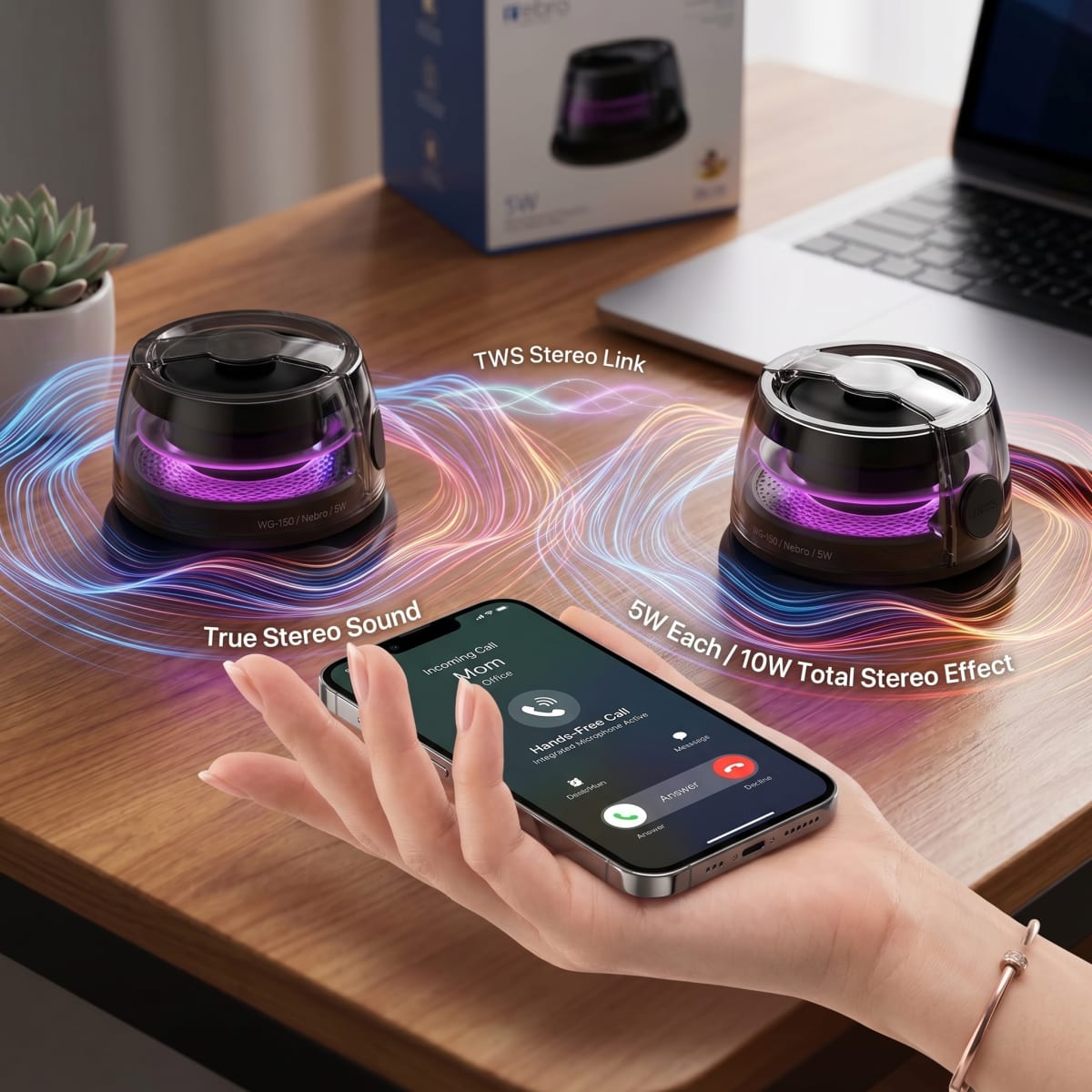 Bocina Bluetooth TWS Manos libres 5W Nebro WG1504