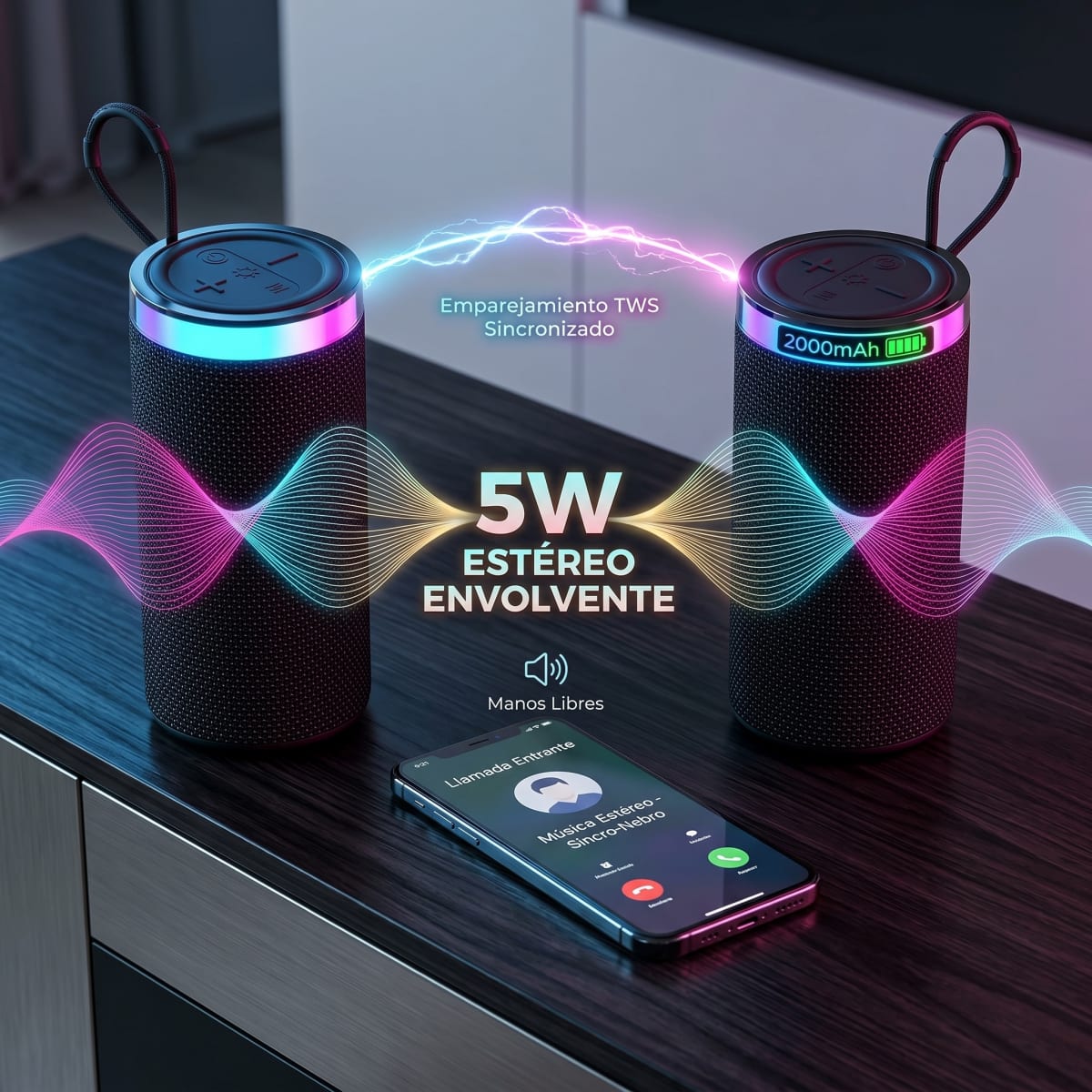 Bocina Bluetooth RGB NEBRO WG182 5W Sonido Envolvente 2000mAh2