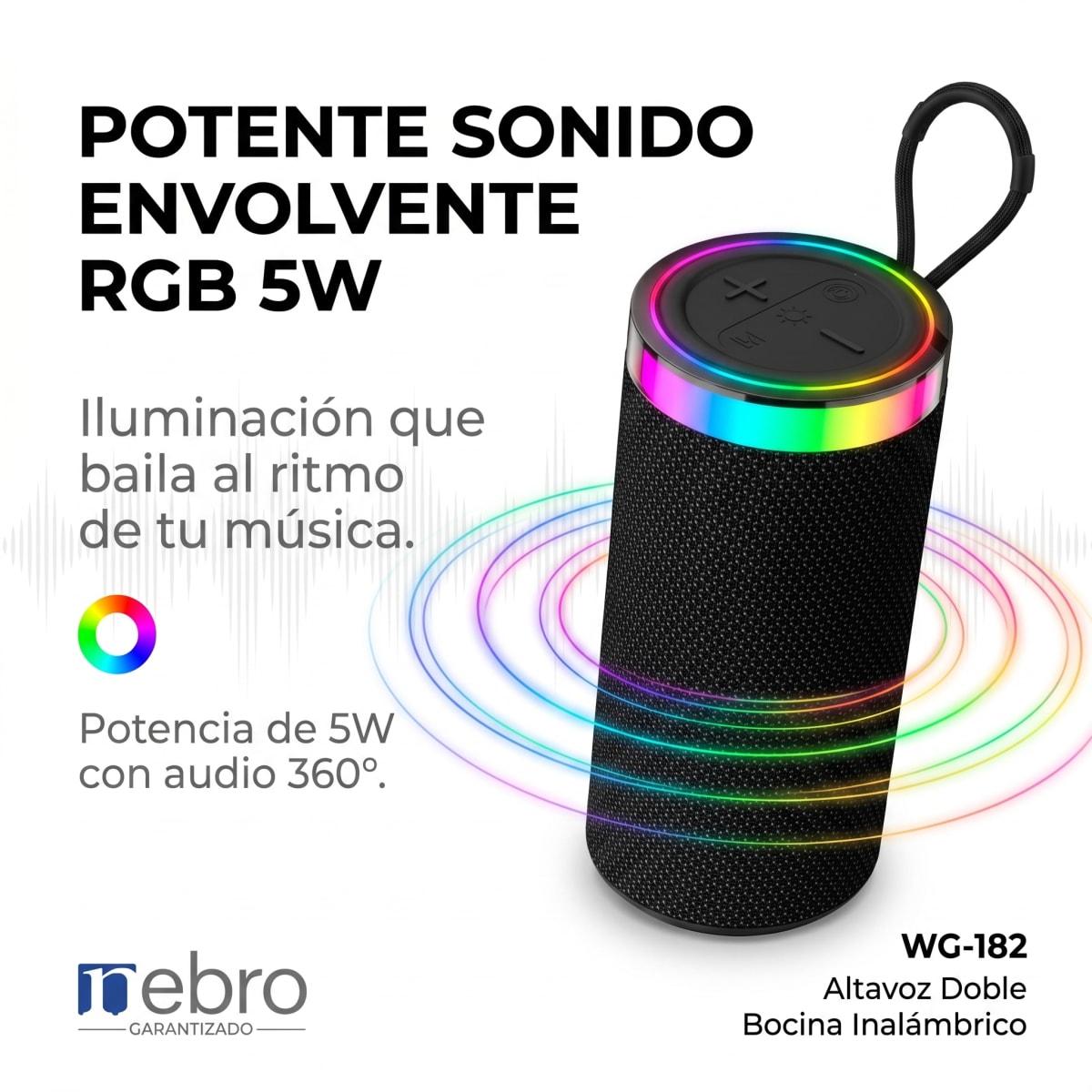 Bocina Bluetooth RGB NEBRO WG182 5W Sonido Envolvente 2000mAh7