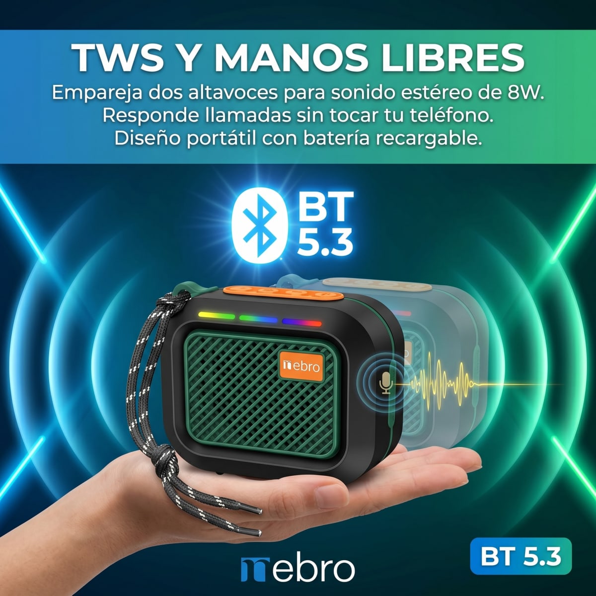 Bocina Bluetooth 5.3 3h 8W NEBRO WG1842
