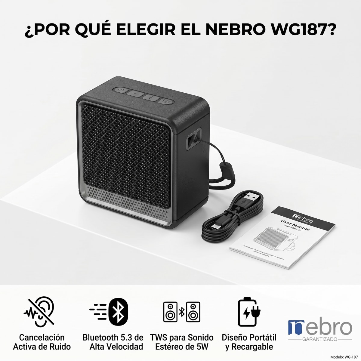 Bocina Bluetooth NEBRO WG187 Bluetooth 5W Cancelación Ruido1